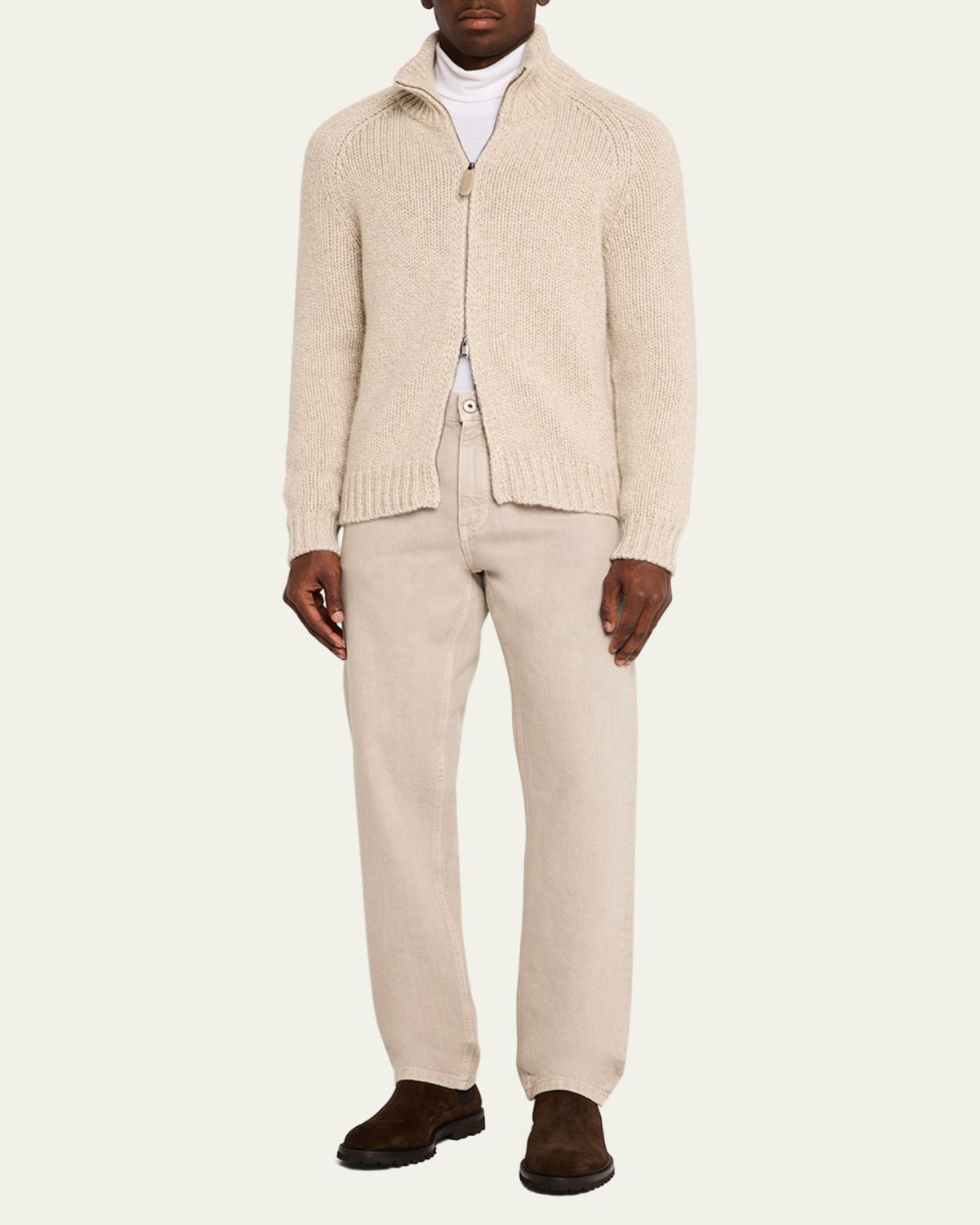Brioni Men's Cashmere Mouline Zip Sweater | Thumbnail 2