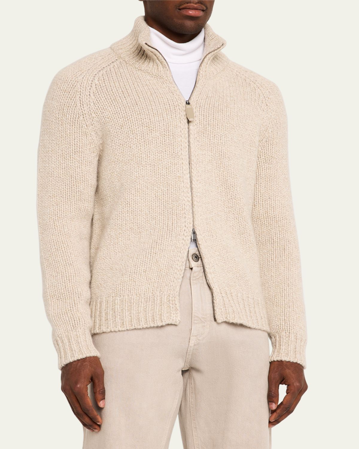Brioni Men's Cashmere Mouline Zip Sweater | Thumbnail 4