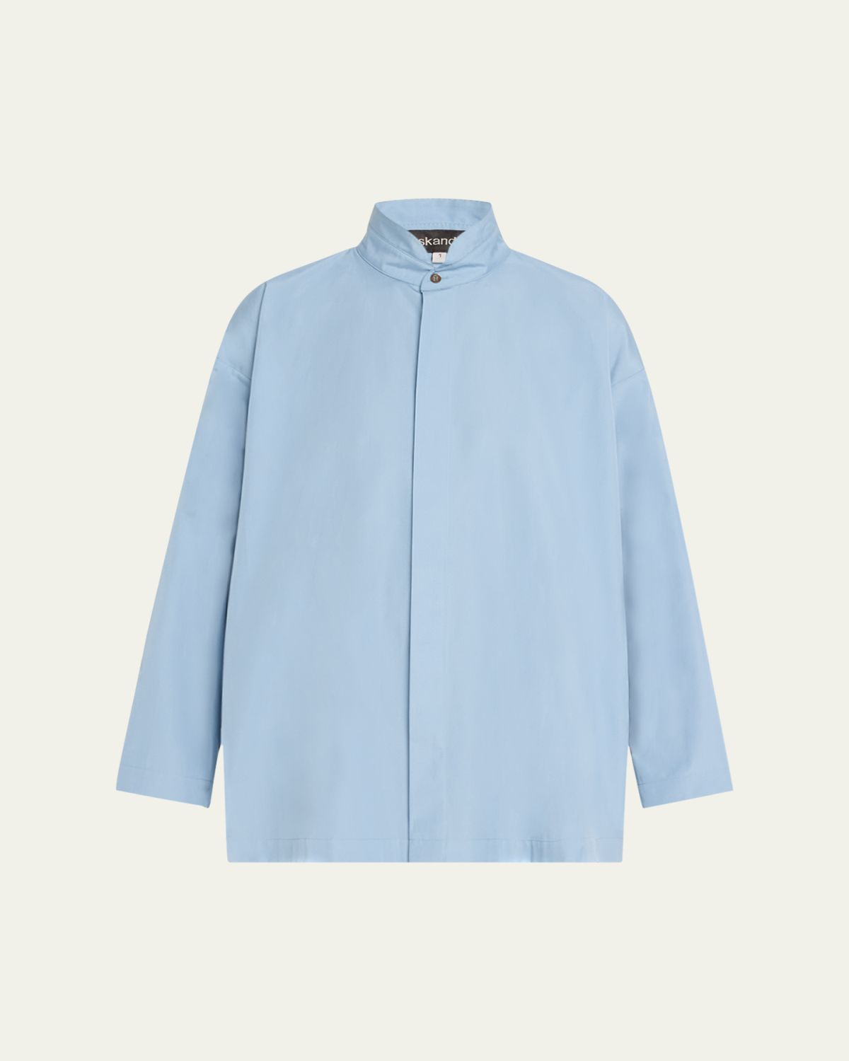 Eskandar Slim A-Line Double Stand Collar Shirt with Stepped Insert (Long Length)