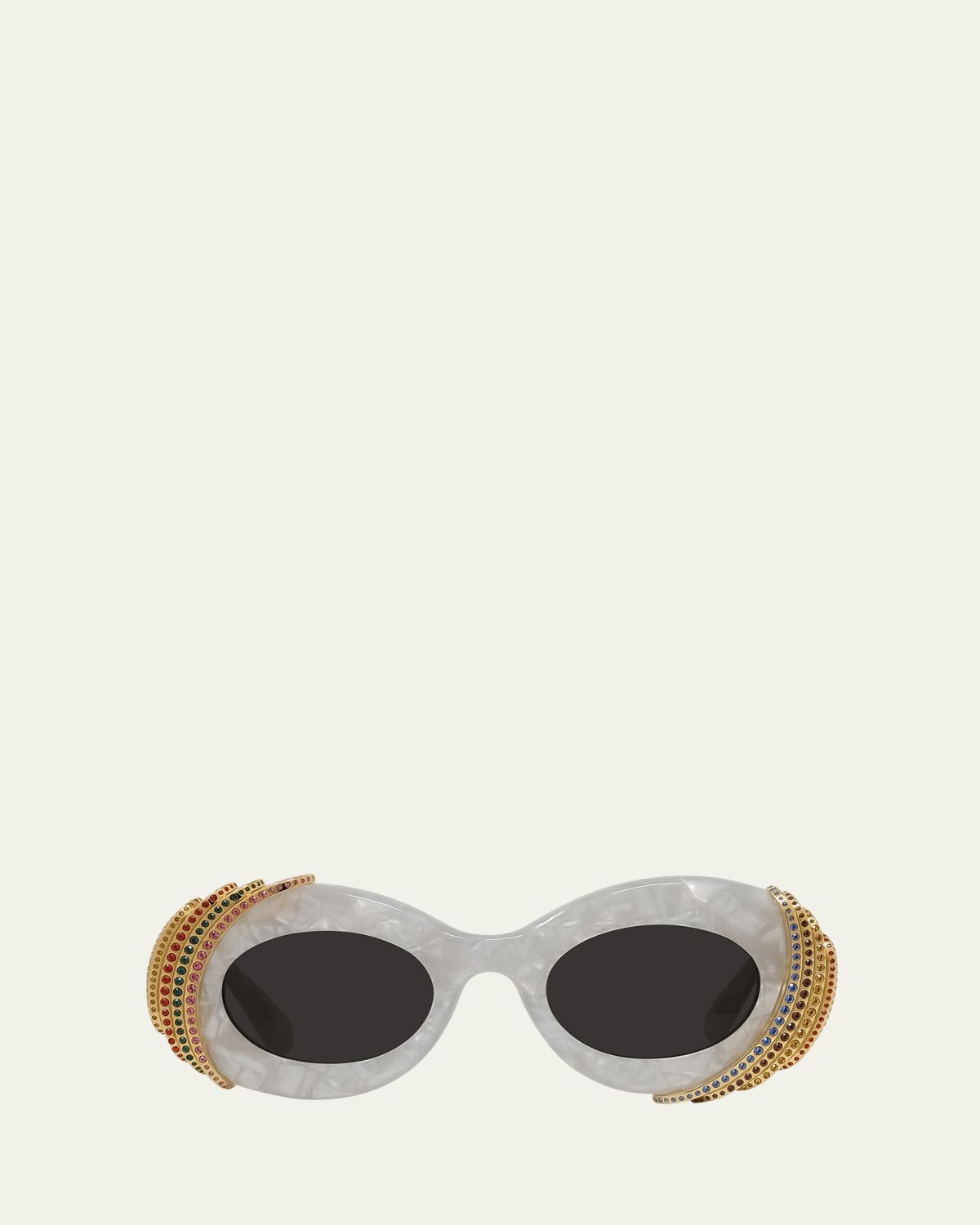 Loewe Embellished Acetate & Metal Oval Sunglasses