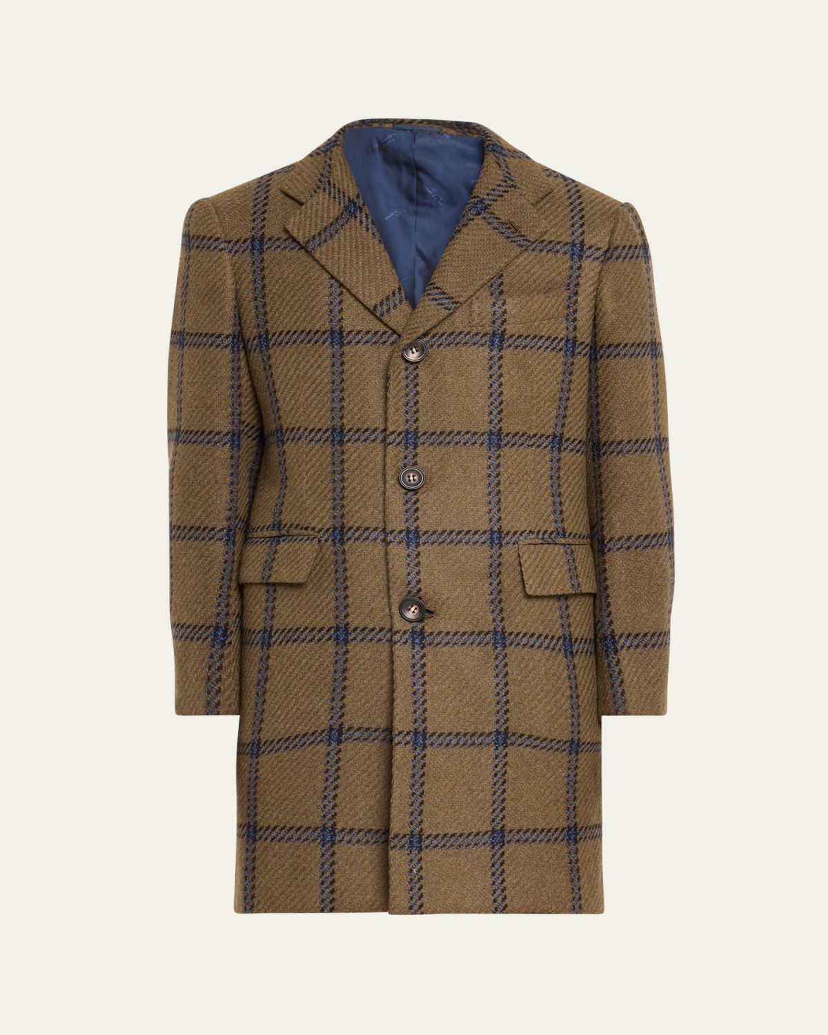 Kiton Men's Windowpane Cashmere Topcoat