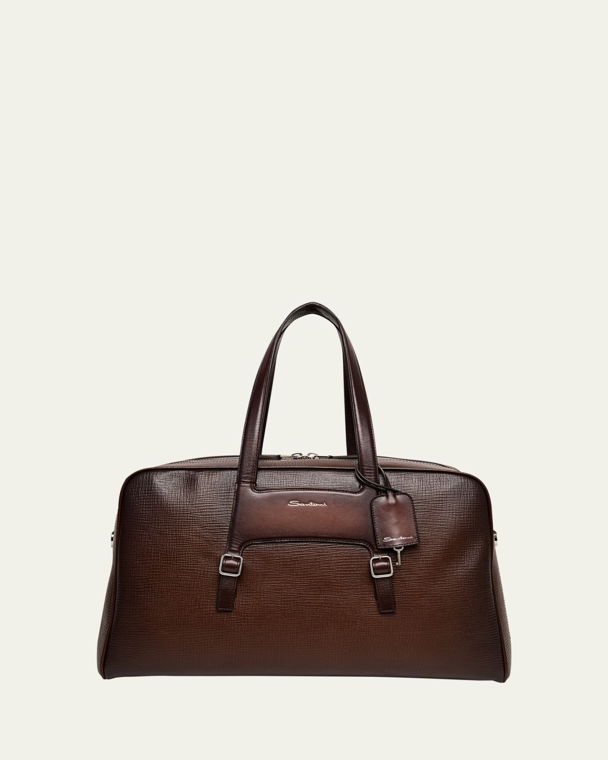 Santoni Men's Leather Weekender Duffel Bag