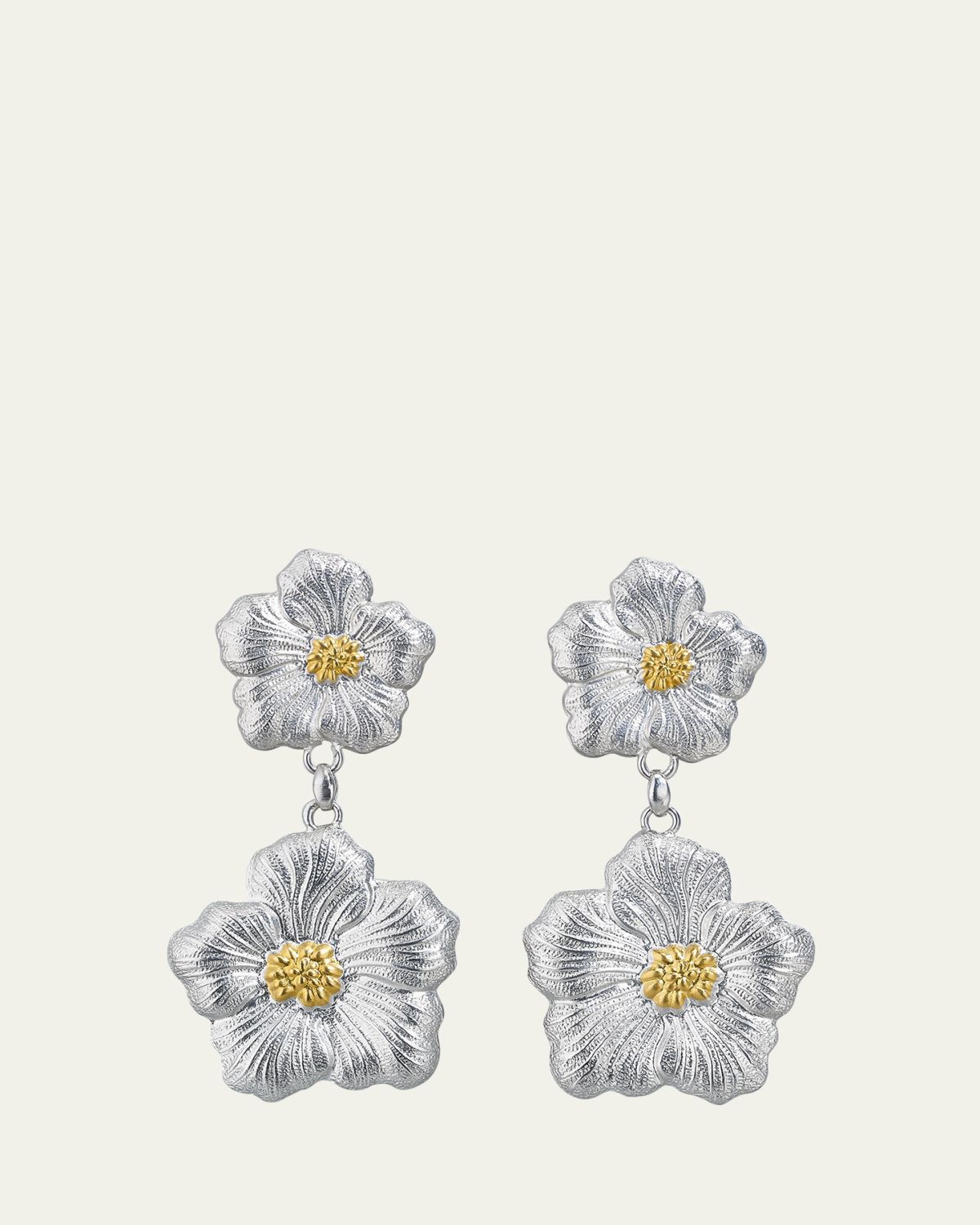 Buccellati Blossoms Gardenia Sterling Silver and 18K Yellow Gold Pendant Earrings, 8.5cm