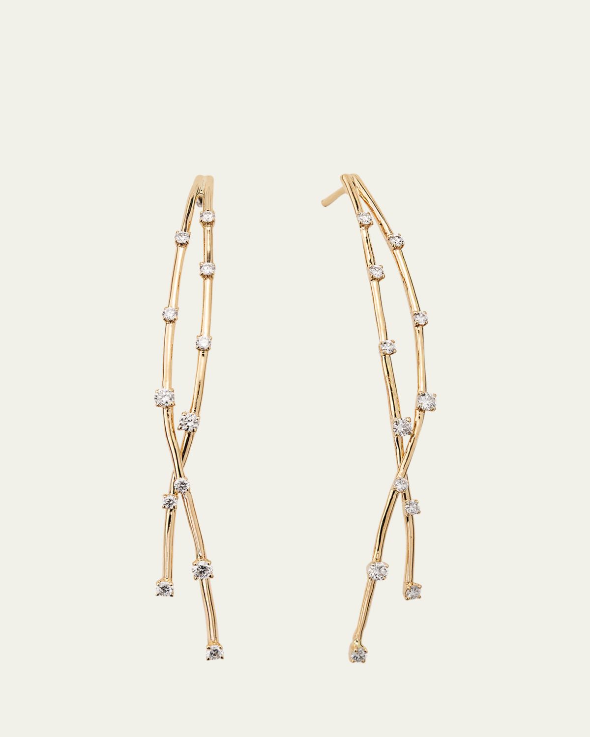 Lana 14K Yellow Gold Curved Crossover Solo Linear Diamond Earrings