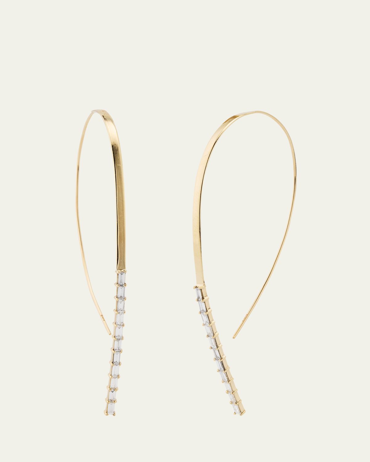Lana 14K Yellow Gold Baguette Diamond Flat Hooked on Hoop Earrings