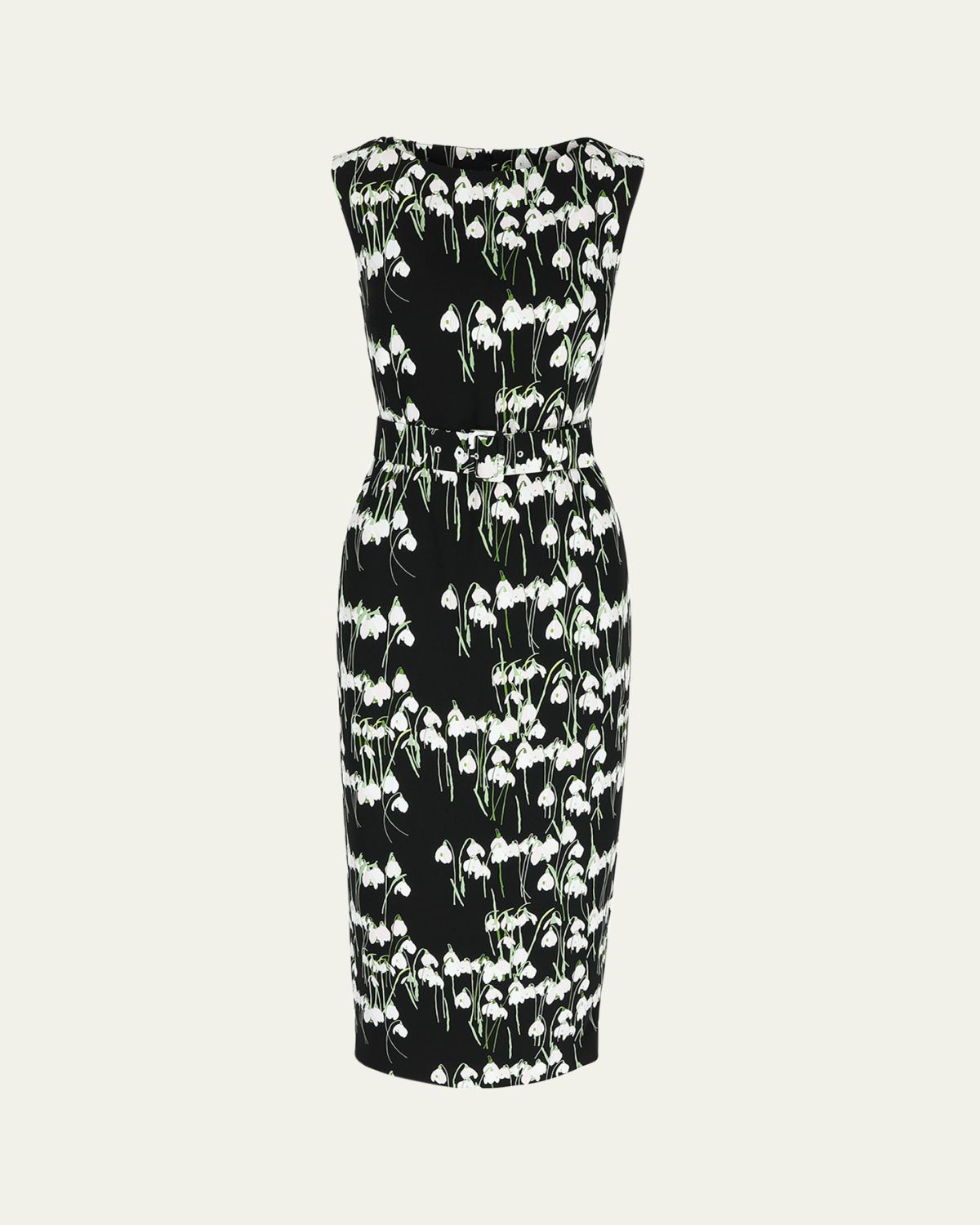BERNADETTE Flower-Print Boat-Neck Belted Midi Dress