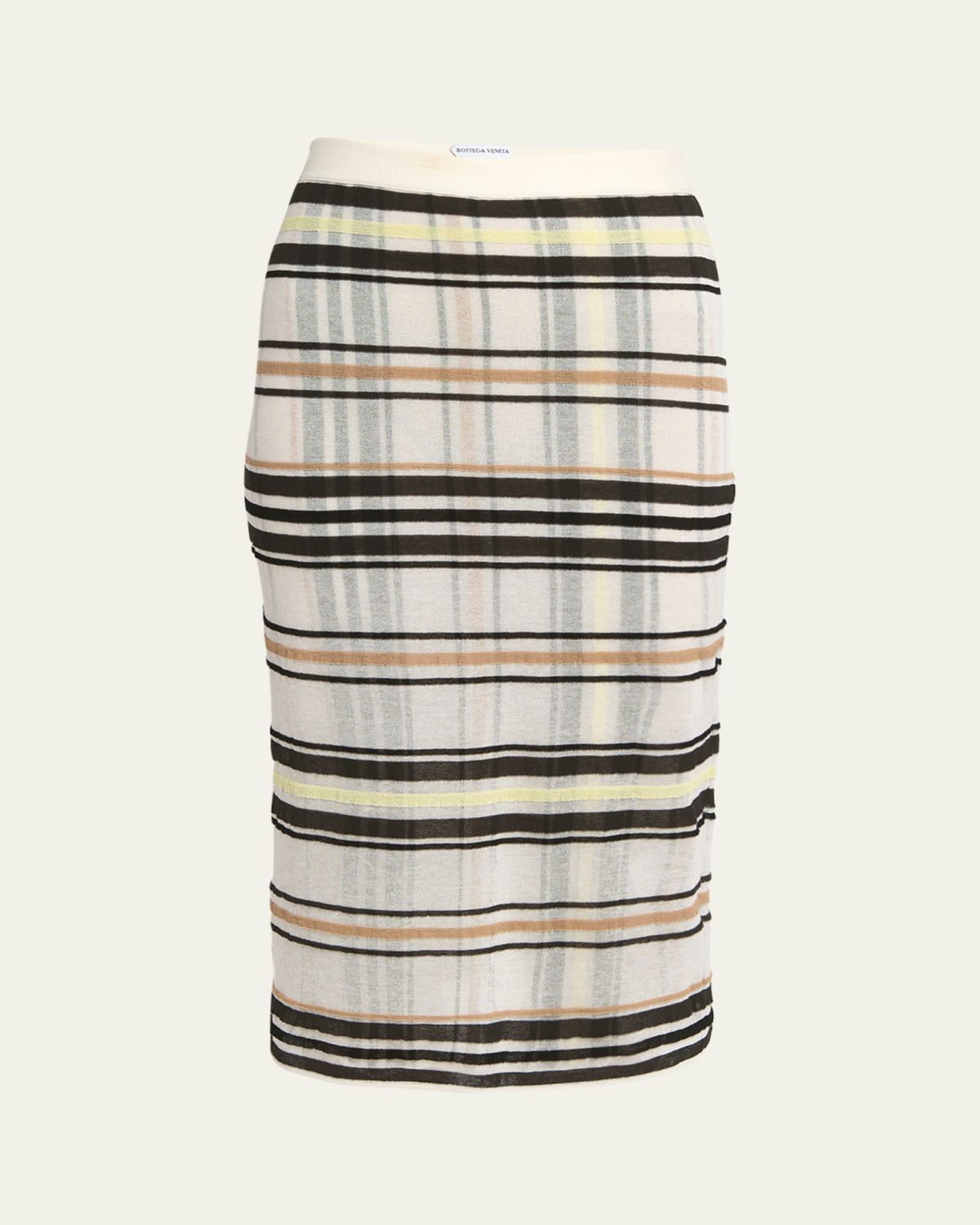 Bottega Veneta Stripe Check Knit Body-Con Midi Skirt