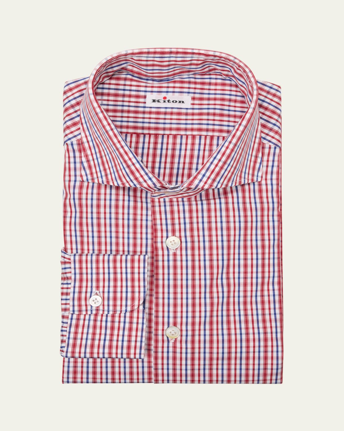 Kiton Men's Cotton Plaid Dress Shirt