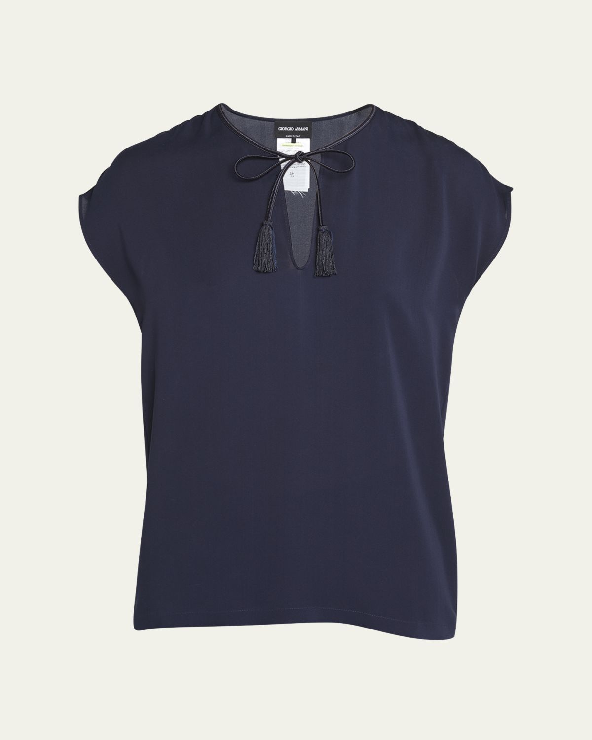 Giorgio Armani Silk Georgette Blouse with Fringe Tie Neck Detail | Thumbnail 6