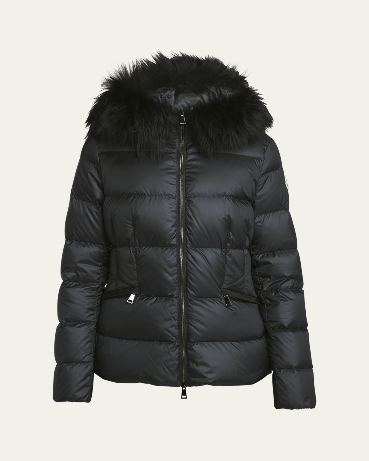 Moncler Boed Hooded Shearling-Trimmed Short Down Jacket
