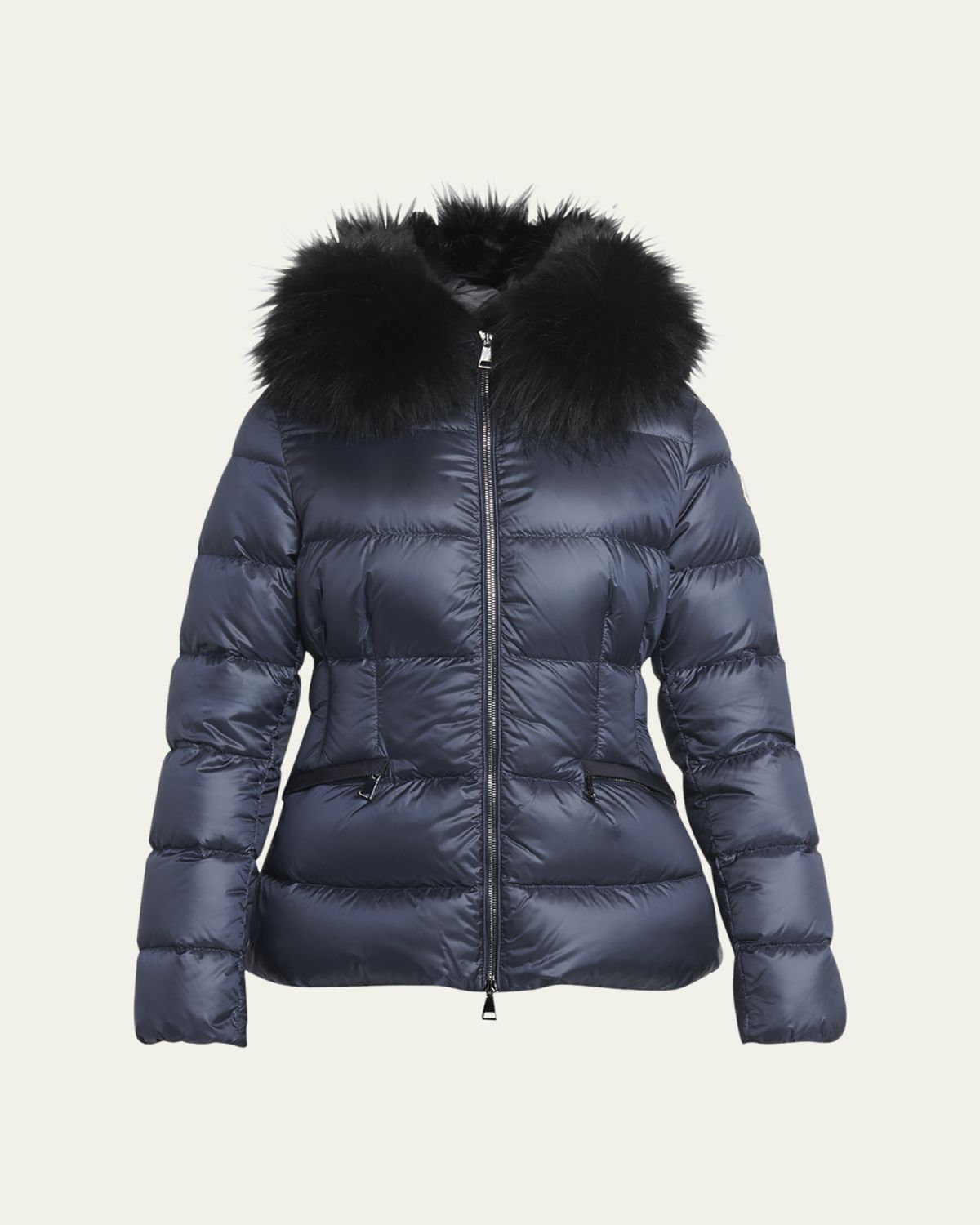 Moncler Boed Hooded Shearling-Trimmed Short Down Jacket