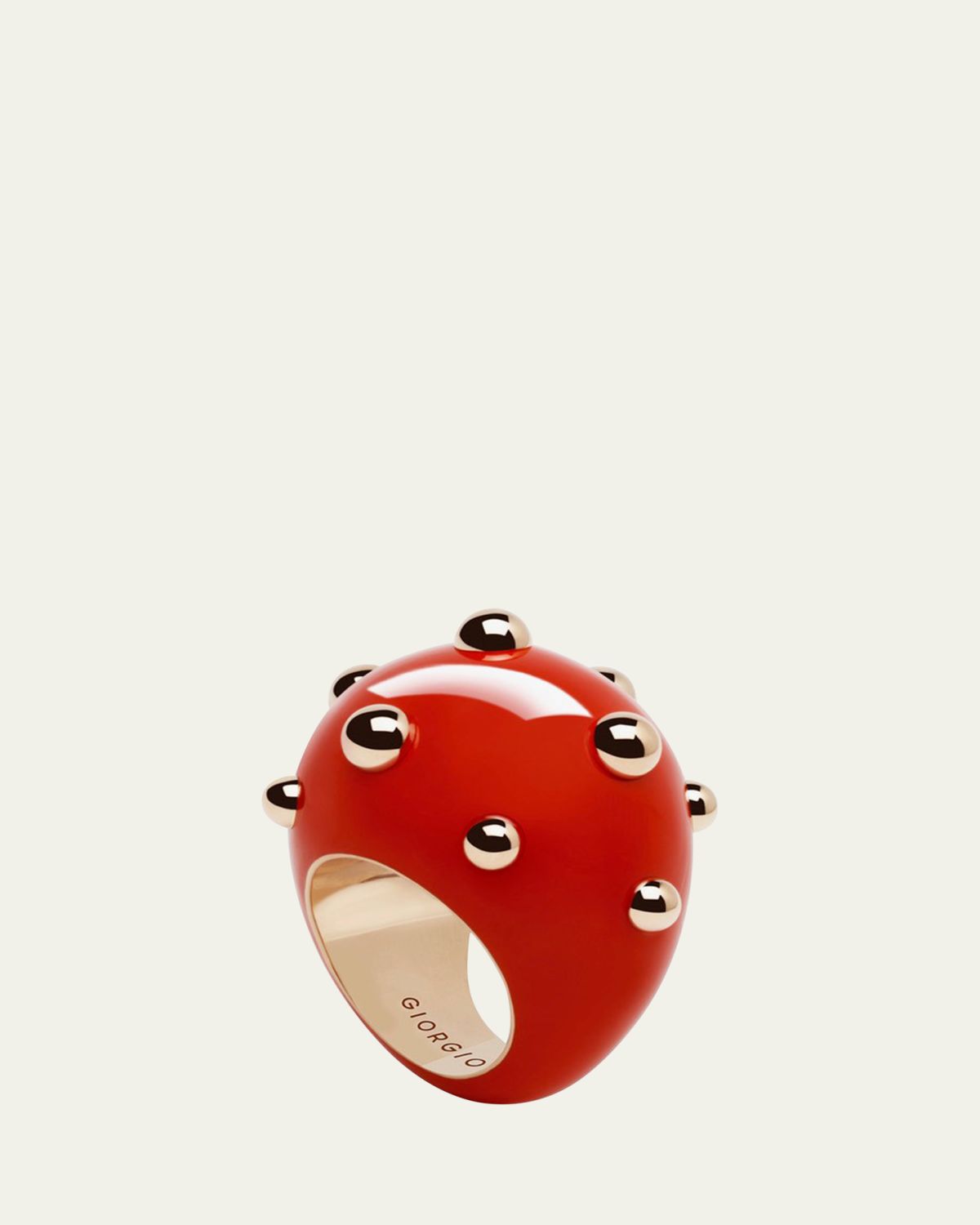GIORGIO B Goccia Ring with Coral Enamel in 18K Rose Gold