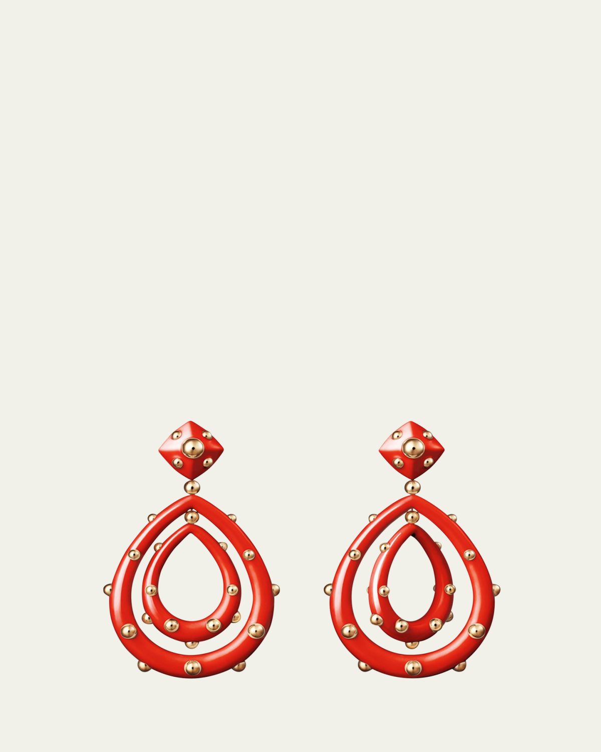 GIORGIO B Medium 18K Rose Gold Goccia Earrings with Coral Enamel