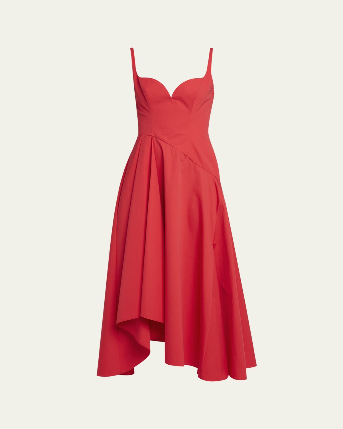 McQueen Sweetheart Midi Dress with Asymmetric Skirt