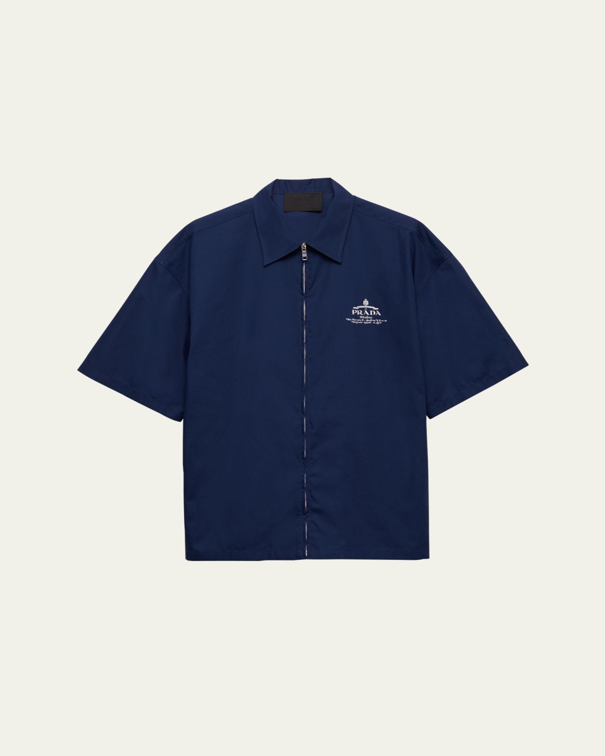 Prada Men's Poplin Archive Logo Full-Zip Shirt