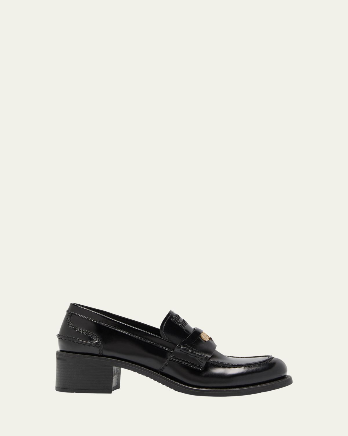 Miu Miu Leather Heeled Penny Loafers