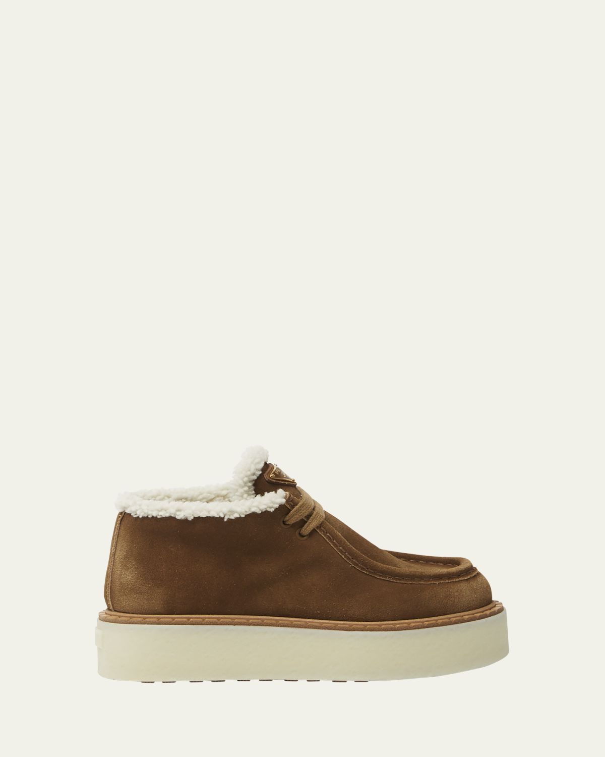Prada Suede Shearling Lace-Up Booties