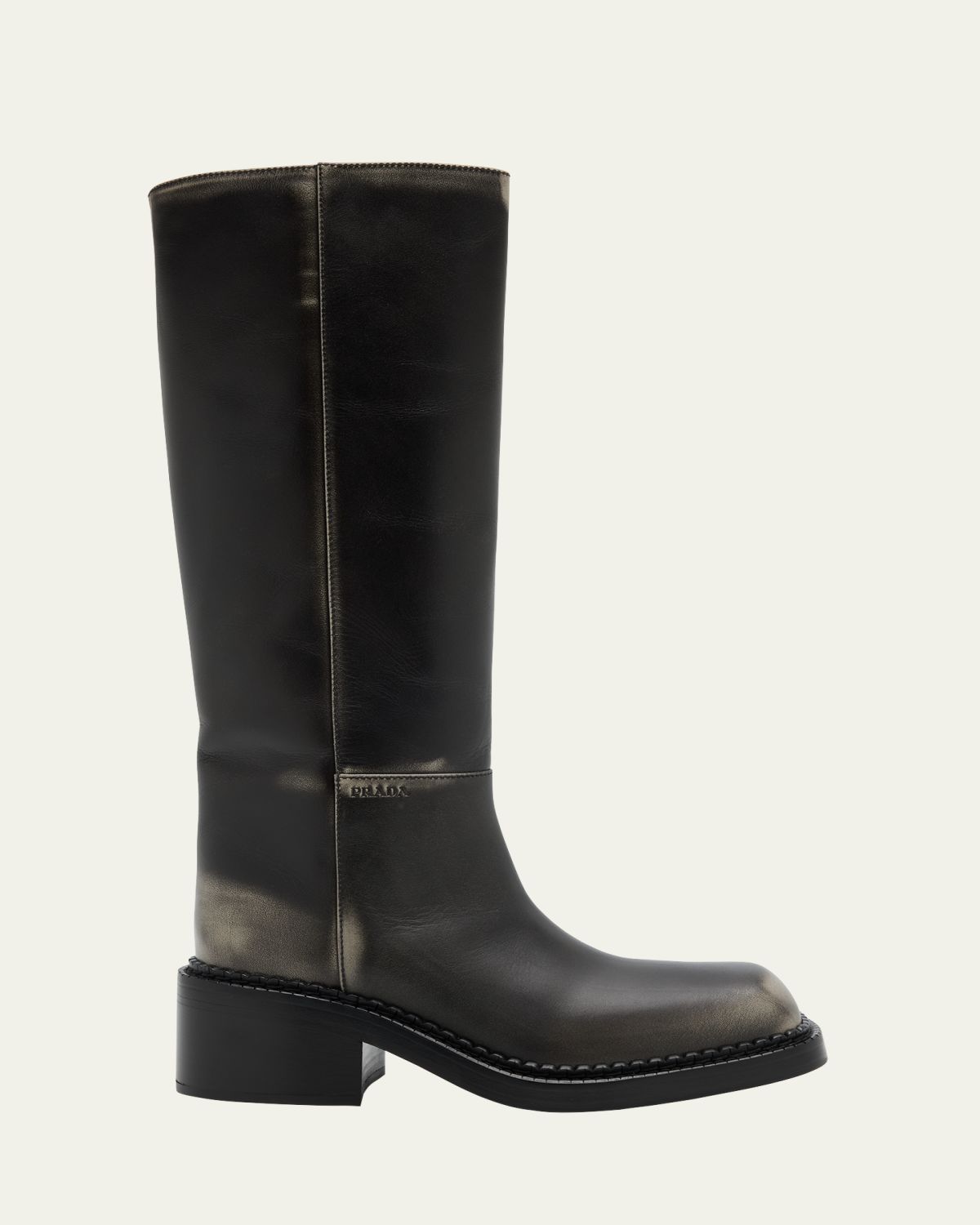 Prada Calf Leather Square-Toe Knee Boots