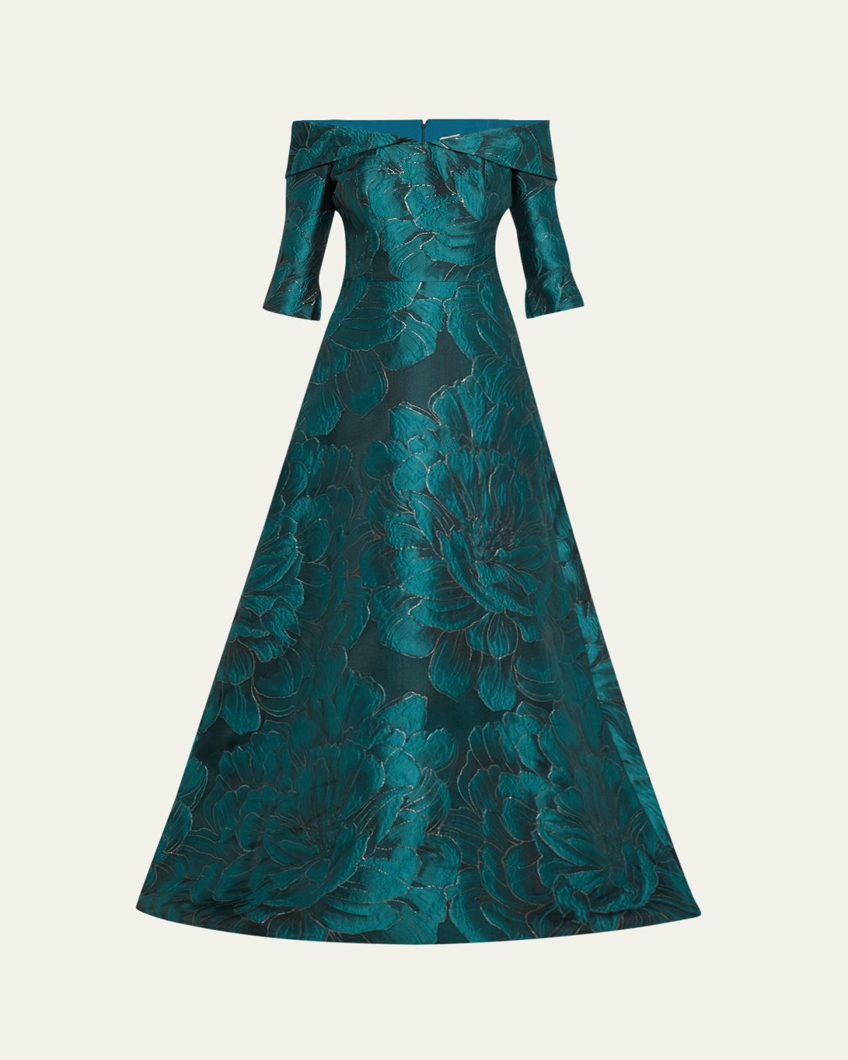 Rickie Freeman for Teri Jon Off-Shoulder Floral Jacquard Gown