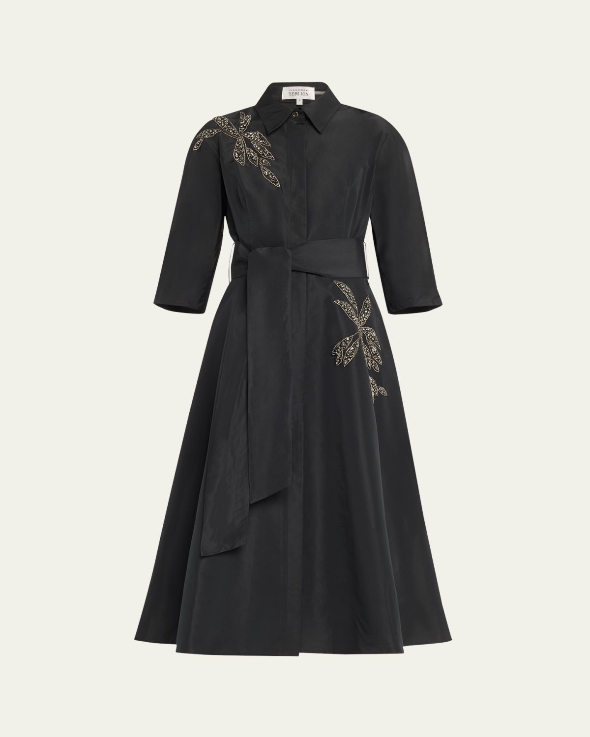Rickie Freeman for Teri Jon Beaded Taffeta Midi Shirtdress
