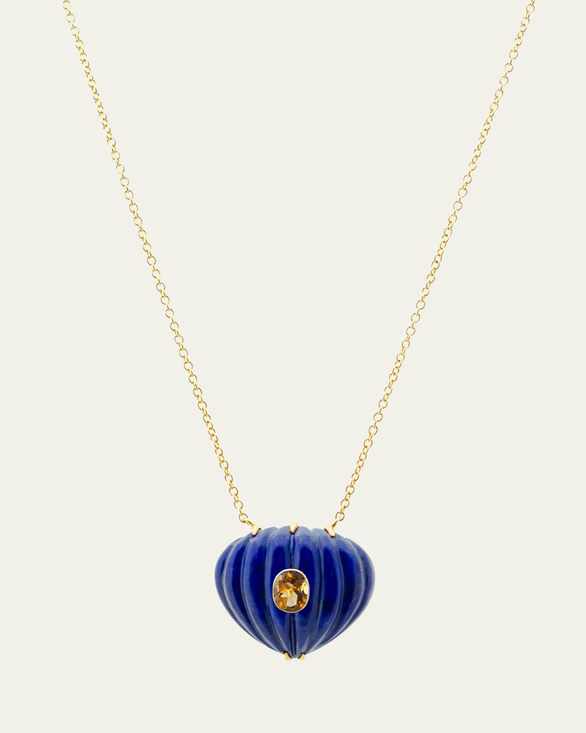 Haute Victoire Lapis Lazuli and Citrine Carved Heart Necklace, 15"L