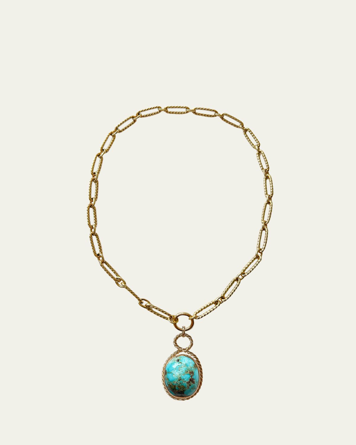 Haute Victoire One Of A Kind Turquoise Cabochon Handmade Necklace, 16"L