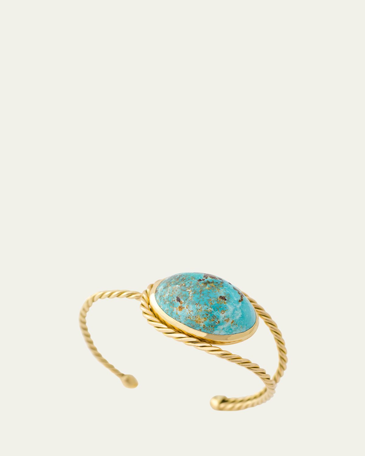 Haute Victoire Persian Dome Turquoise Cabochon Hand-Twisted Gold Cuff Bracelet