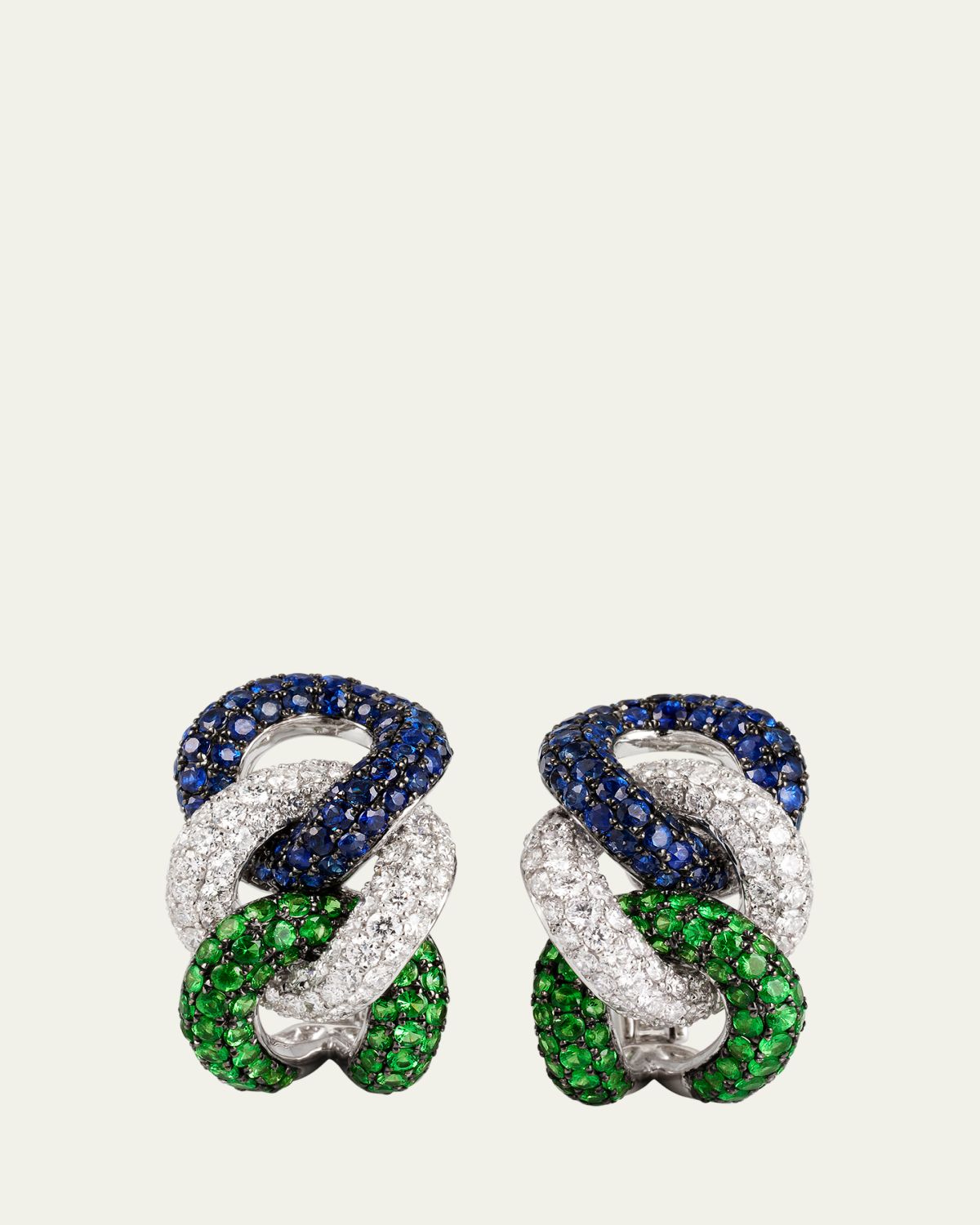 Mio Harutaka 18K White Gold Rope Chain Earrings with Sapphire, Garnet, and Diamonds