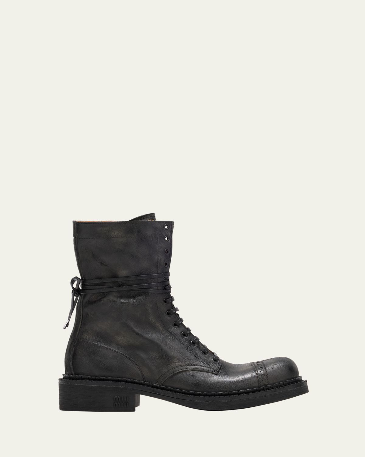 Miu Miu Calfskin Cap-Toe Combat Boots