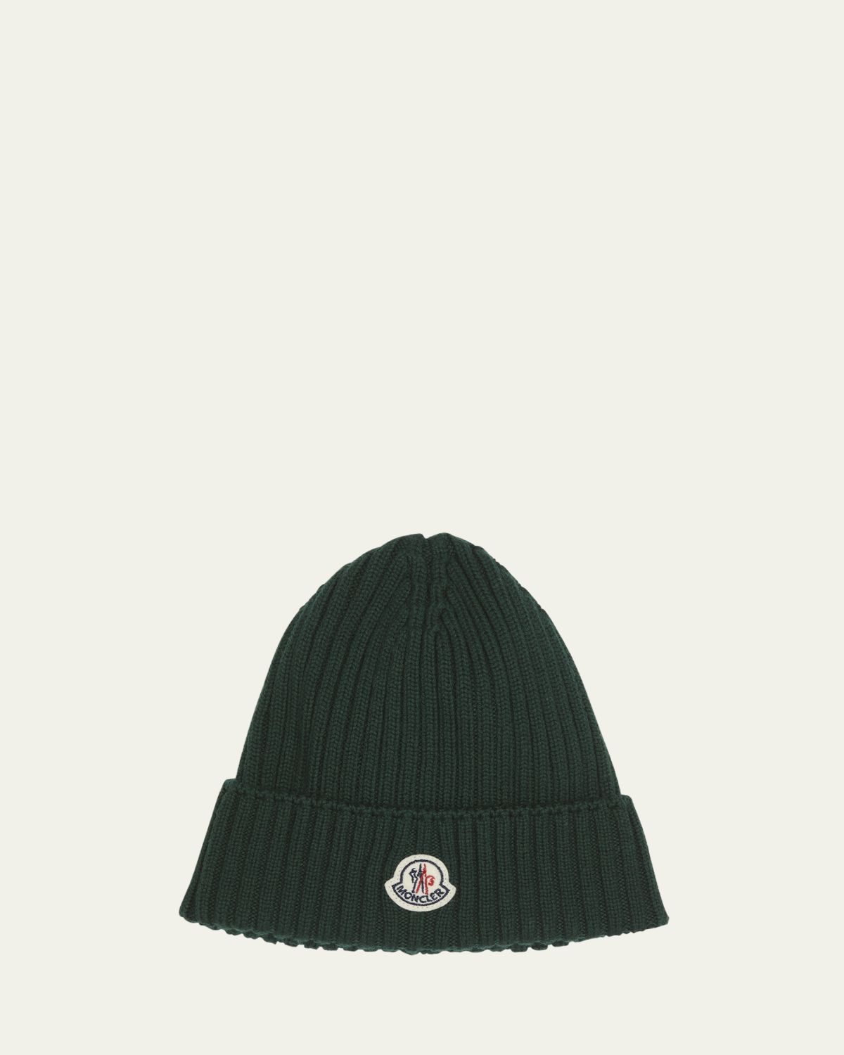Moncler Boy's Ribbed Wool Beanie with Logo Patch, Size S-L