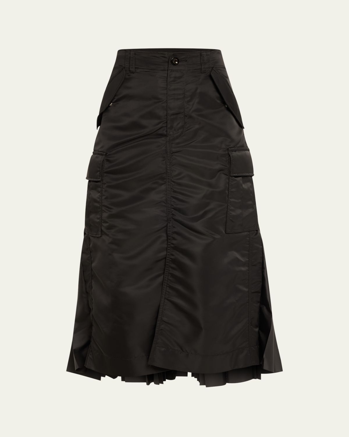SACAI Nylon-Twill Pleated Cargo Midi Skirt