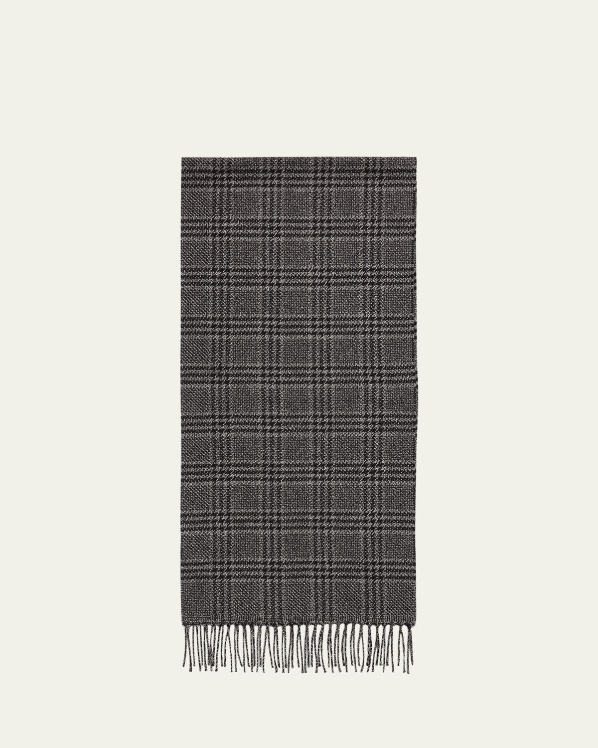 PIACENZA Men's Houndstooth Plaid Silk Cashmere Scarf