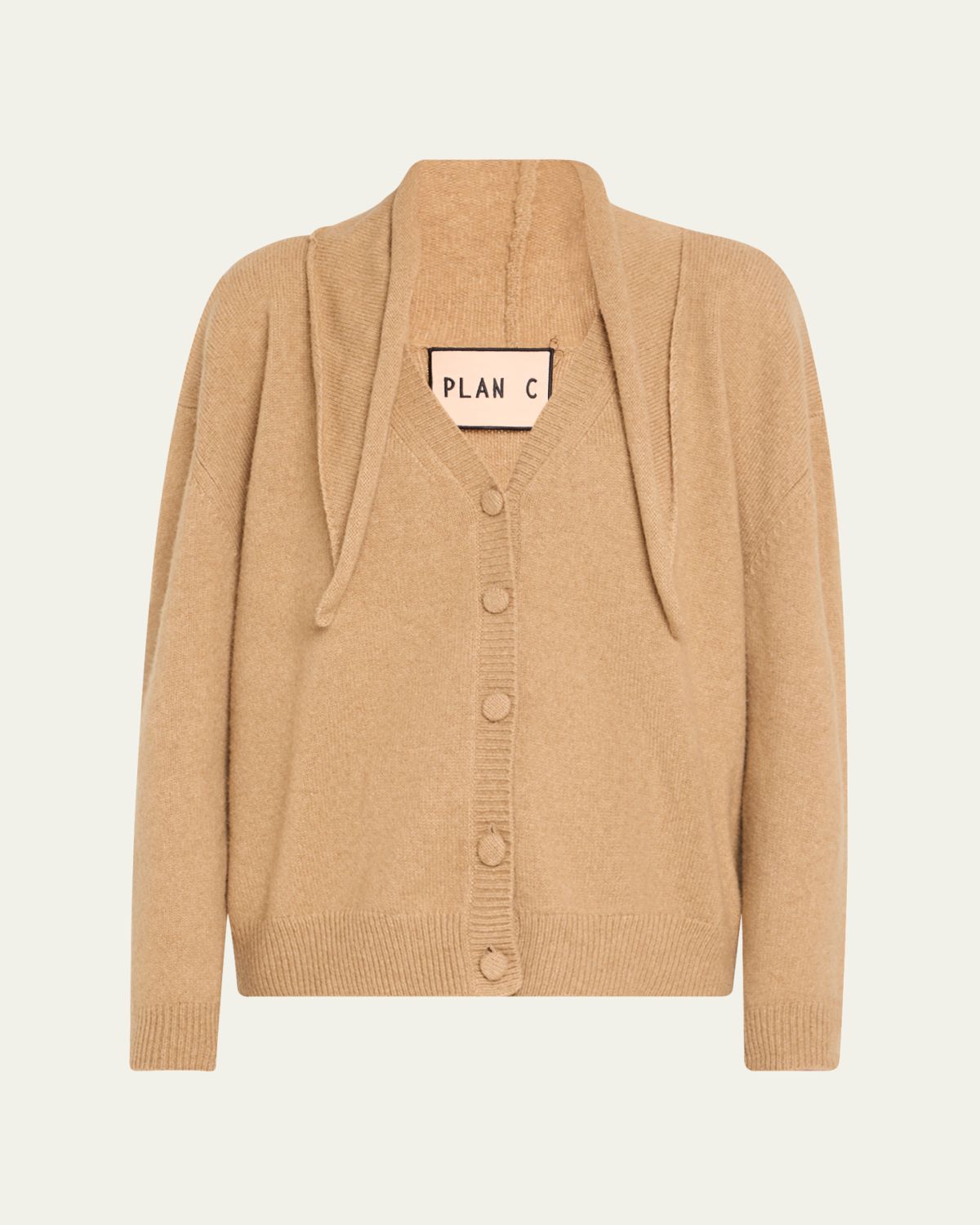 Plan C Scarf V-Neck Wool Cardigan