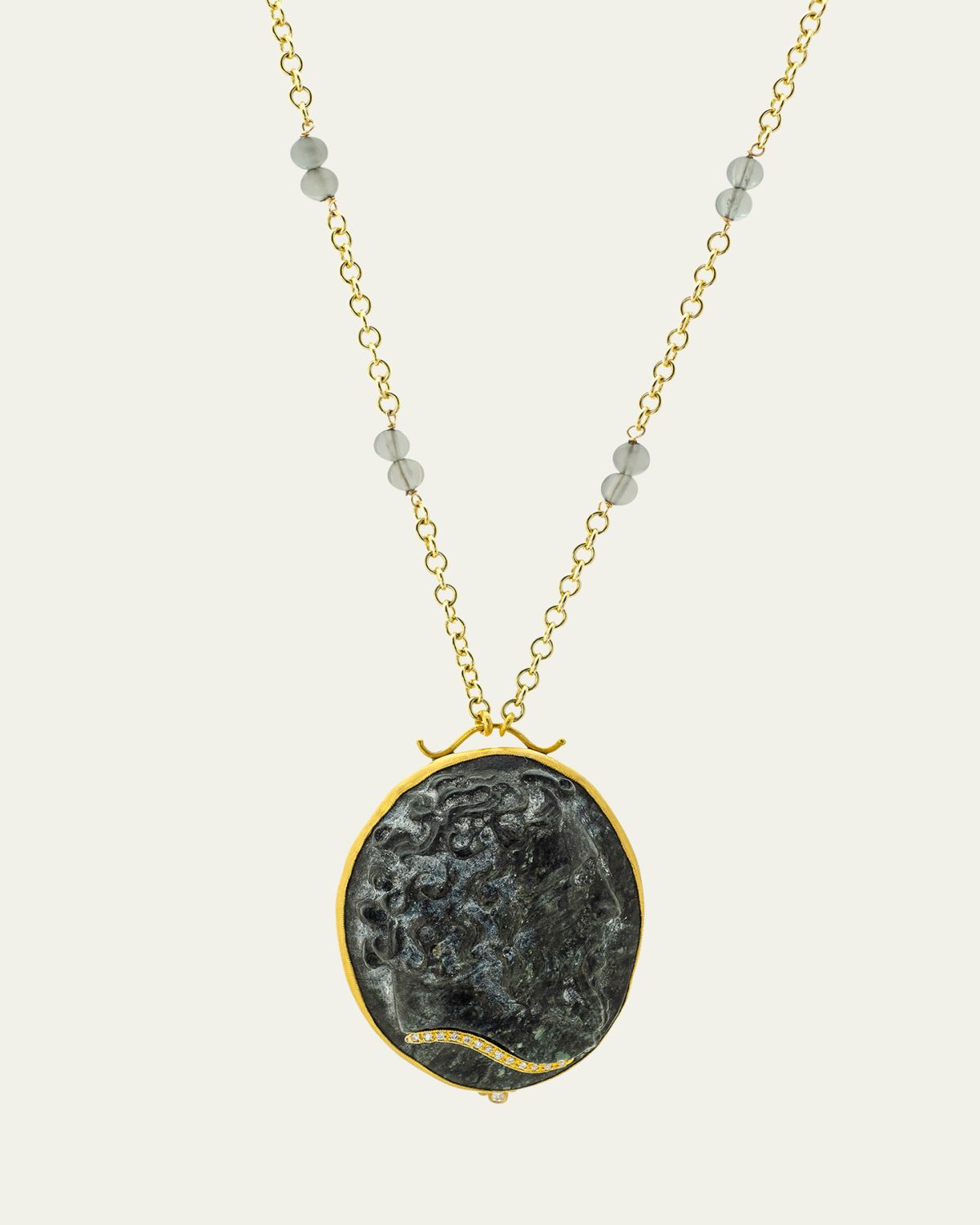 Haute Victoire Hematite Cameo and Diamond Necklace