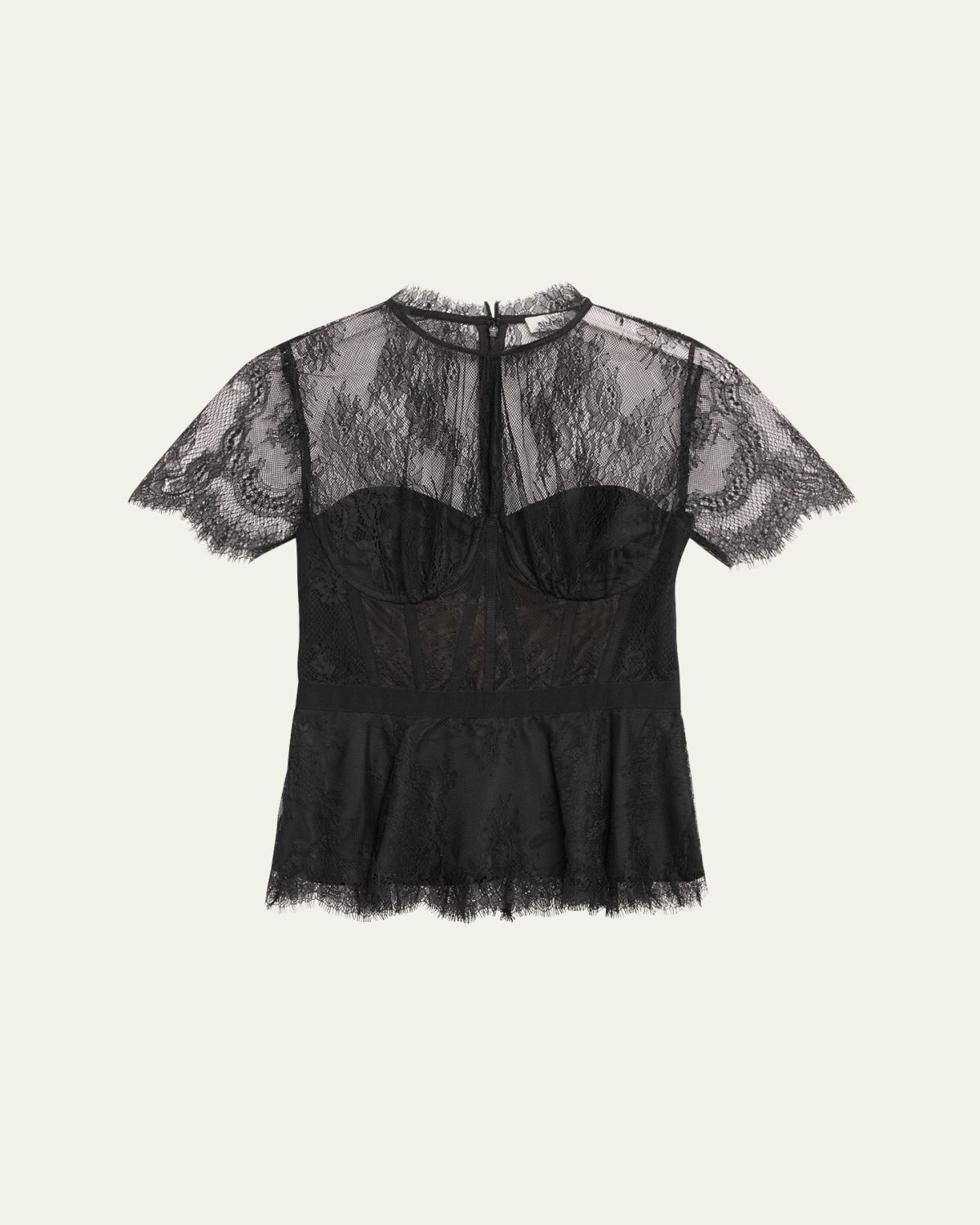 SIMKHAI Kehlani Sheer Lace Short-Sleeve Peplum Bustier Top | Thumbnail 10