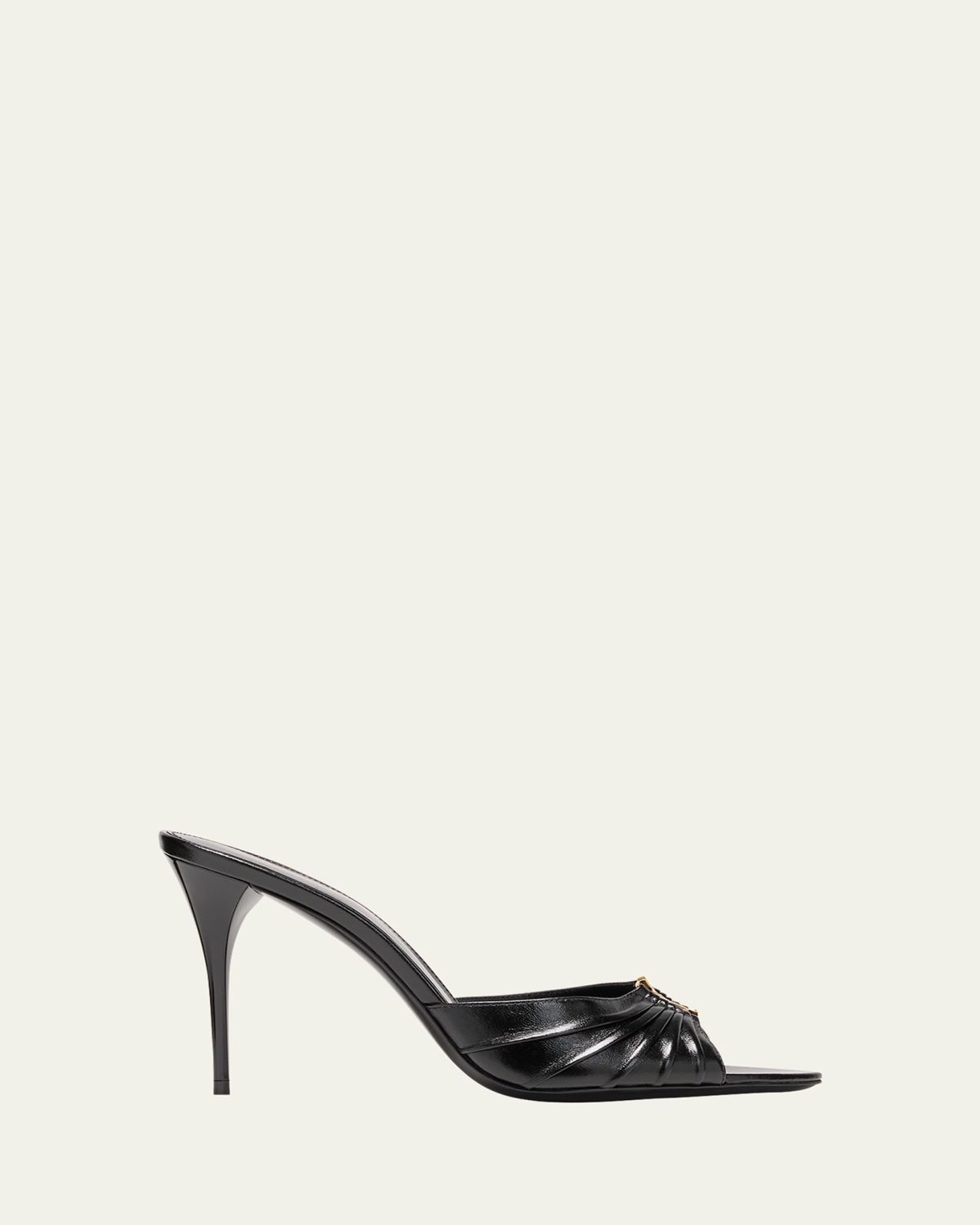 Saint Laurent Babylone YSL Ruched Leather Mule Sandals | Thumbnail 6