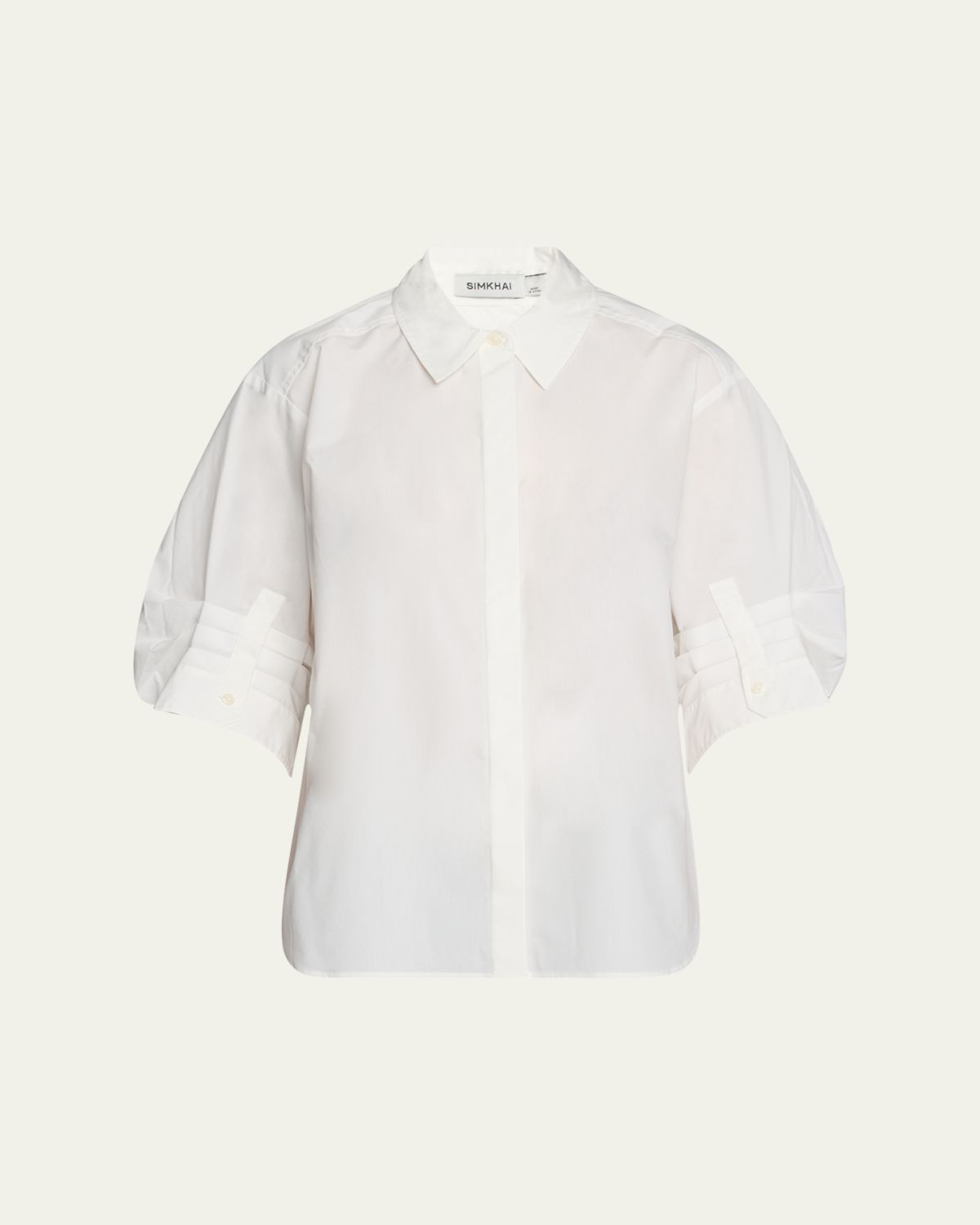 SIMKHAI Gemma 3/4-Sleeve Poplin Button-Front Shirt