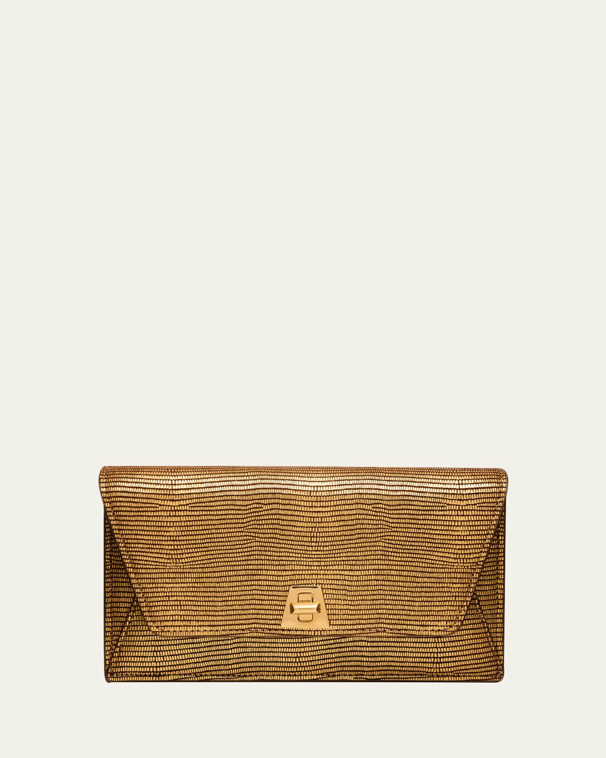 Akris Anouk Lizard-Embossed Metallic Clutch Bag