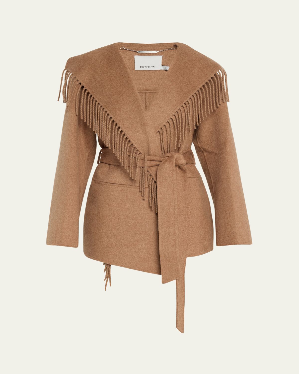 SIMKHAI Rowen Fringe Belted Wool-Blend Jacket | Thumbnail 6