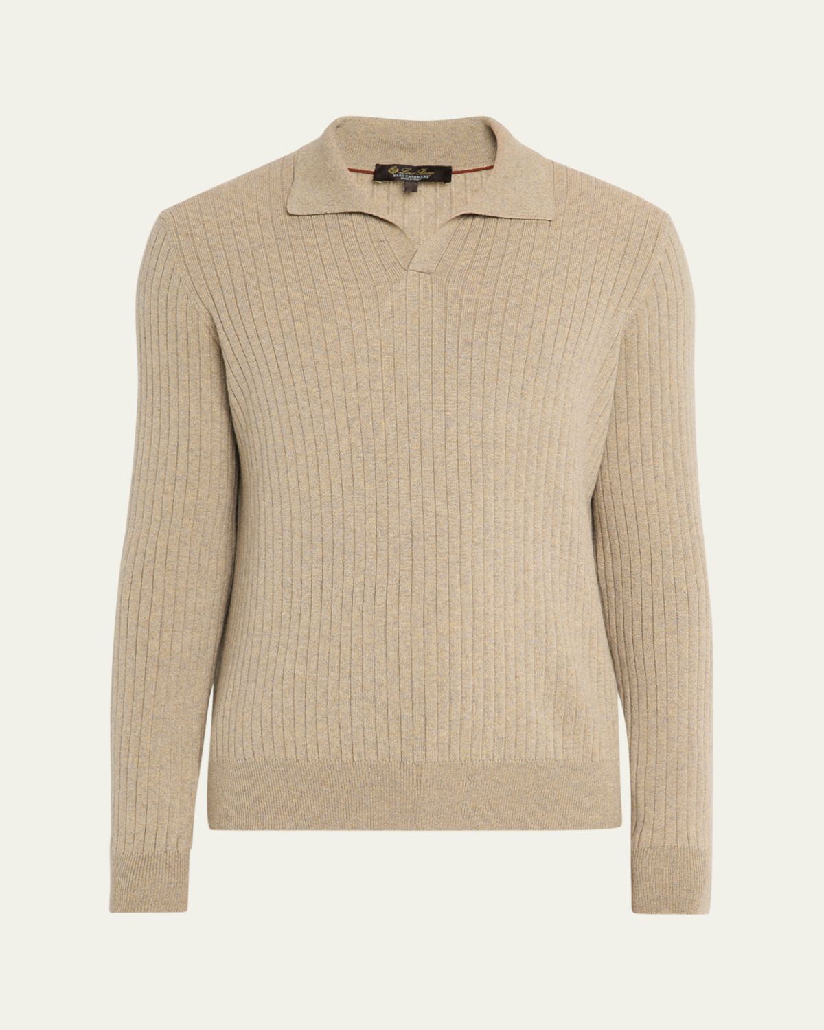 Loro Piana Men's Lexington Baby Cashmere Ribbed Polo Sweater