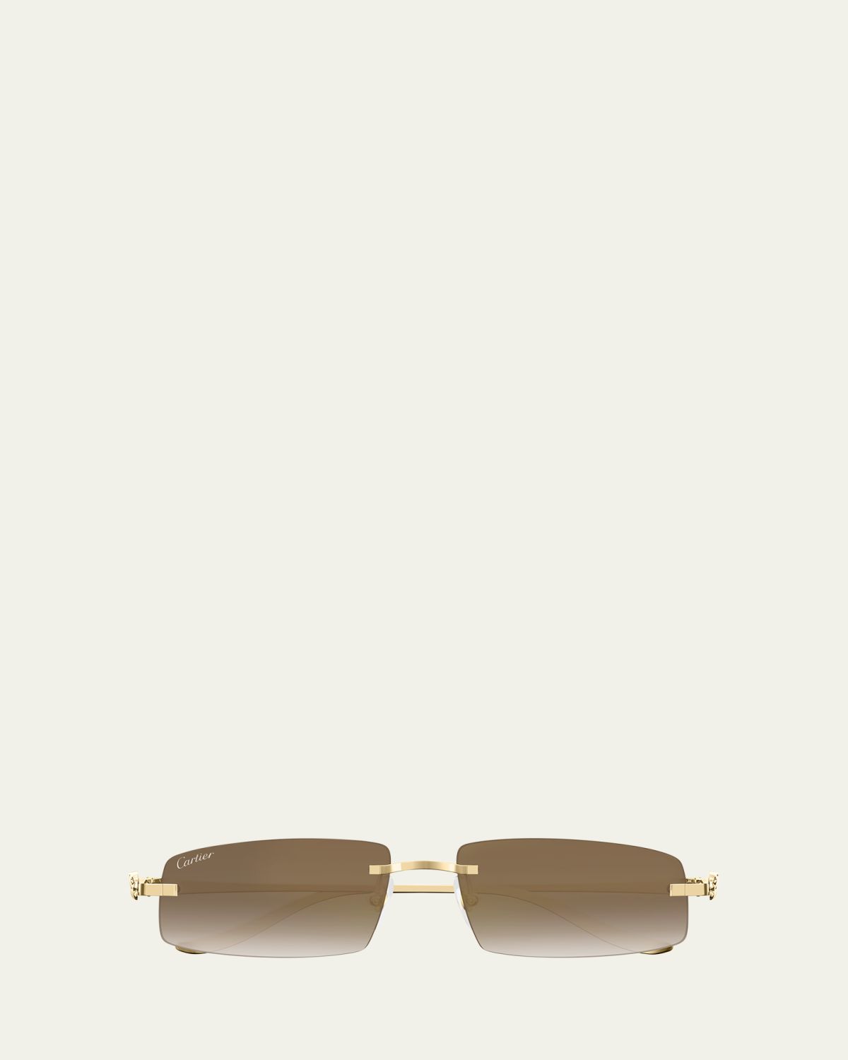 Cartier Panthère Rimless Rectangular Sunglasses in Gold Metal