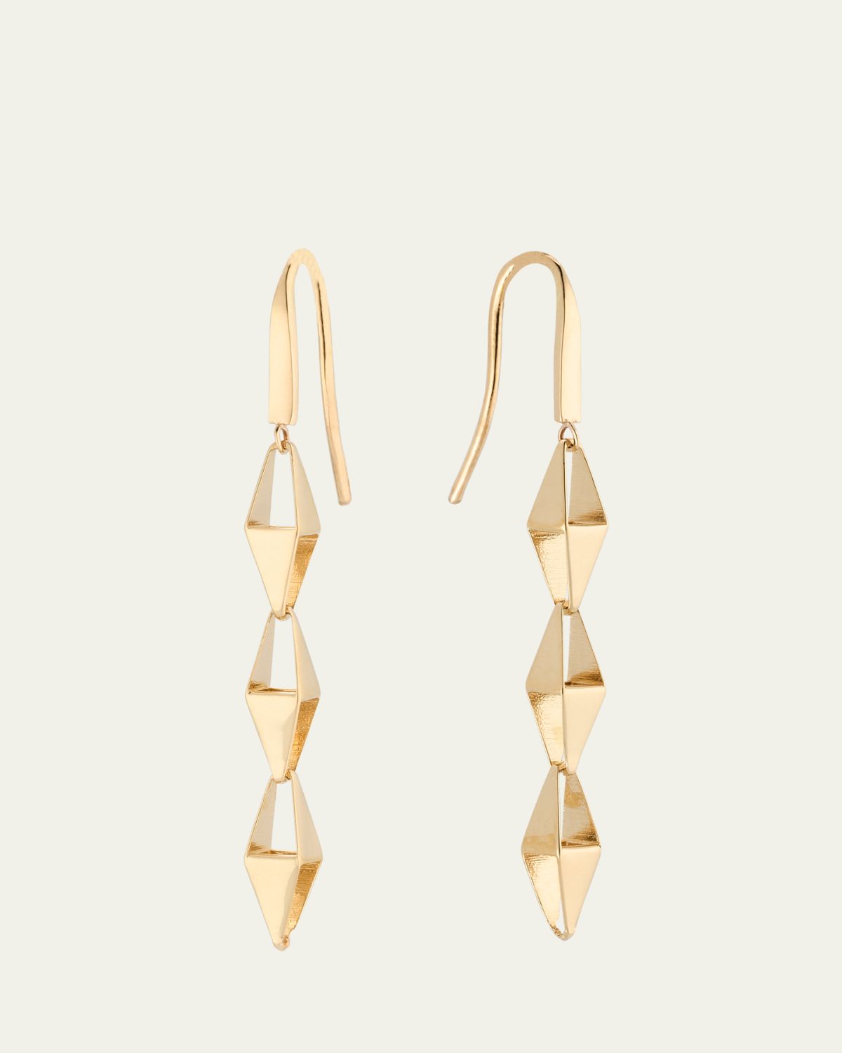 Lana 14K Yellow Gold Laser 3D Kite Short Linear Hook Earrings