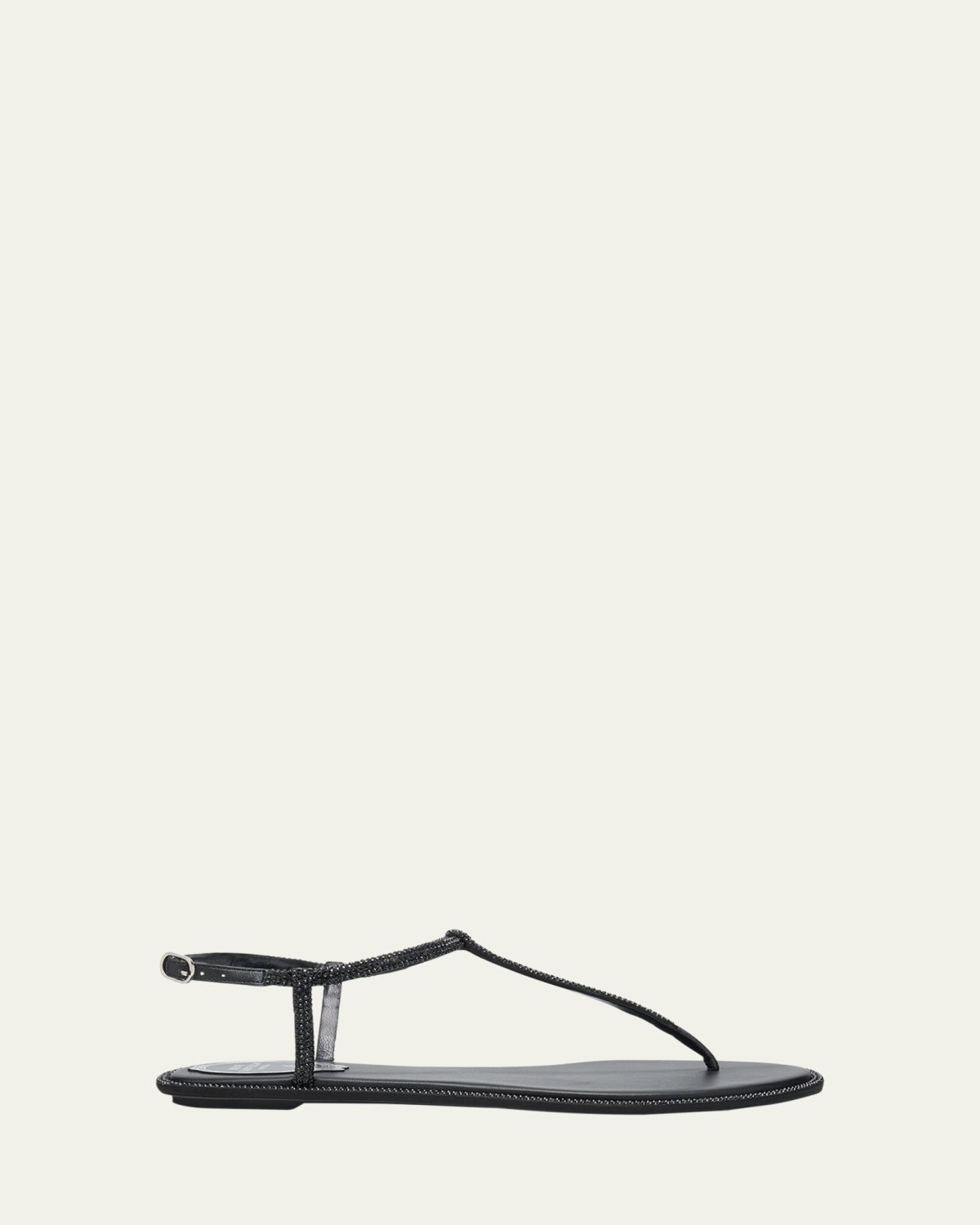 Rene Caovilla Strass Satin T-Strap Flat Sandals