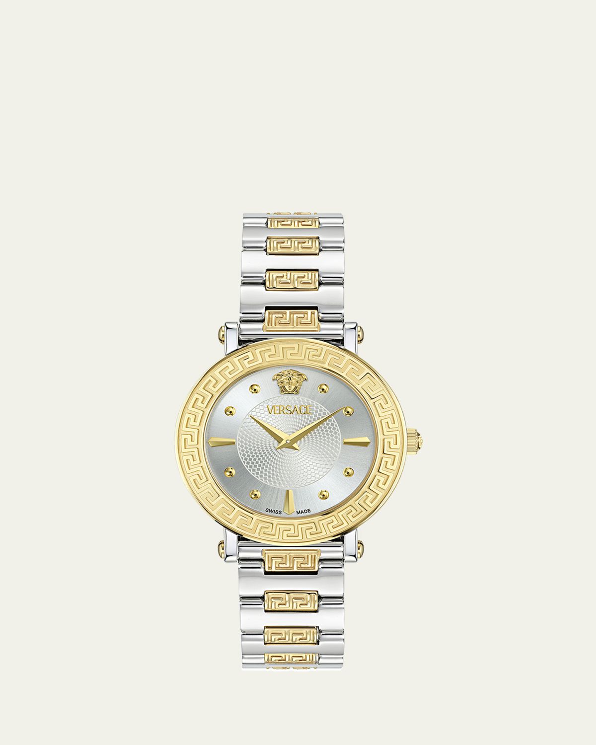 Versace 35mm Greca Sphere Watch with Bracelet Strap, Steel/Gold