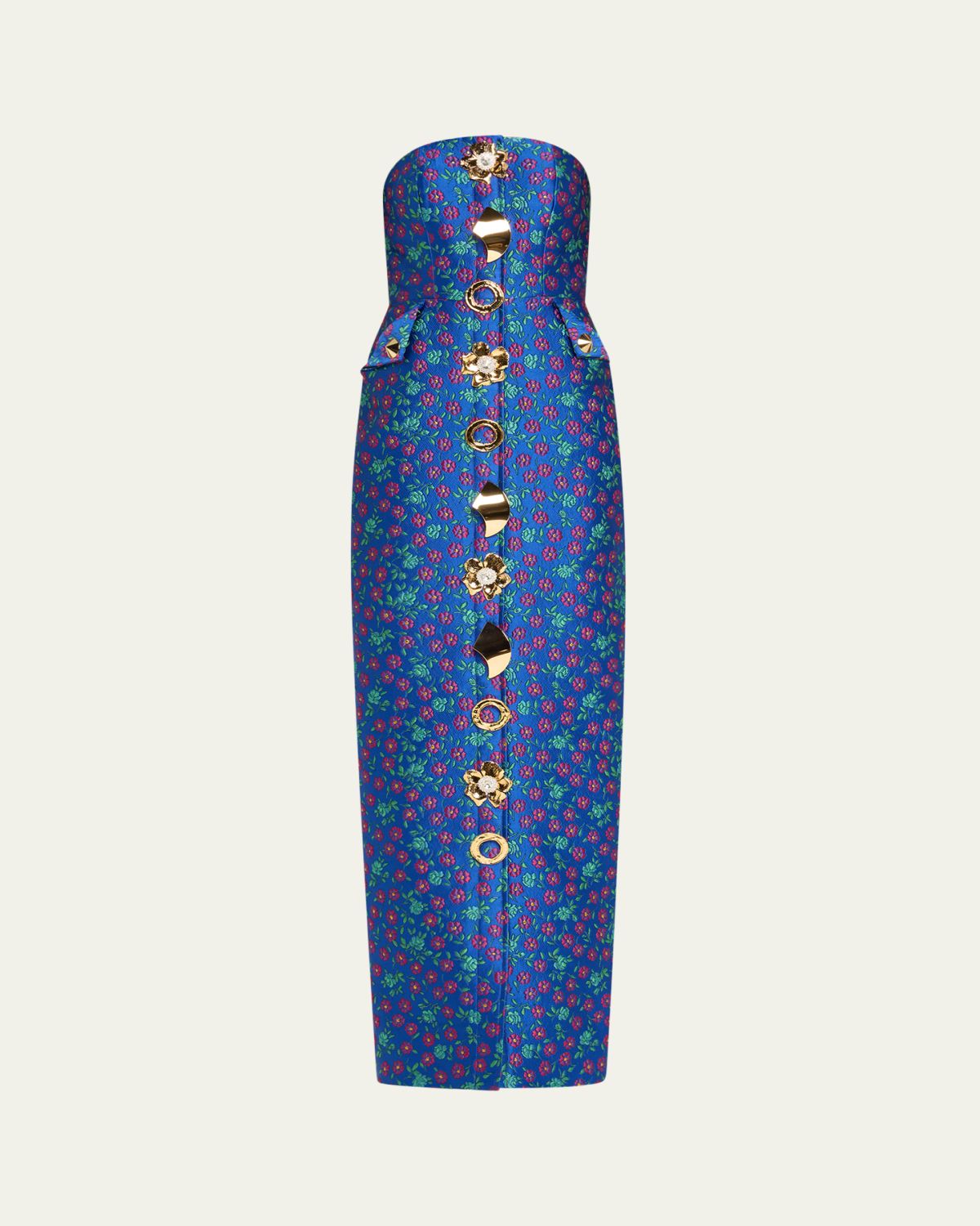 HARBISON Quanta Floral Brocade Strapless Buttoned Gown | Thumbnail 6