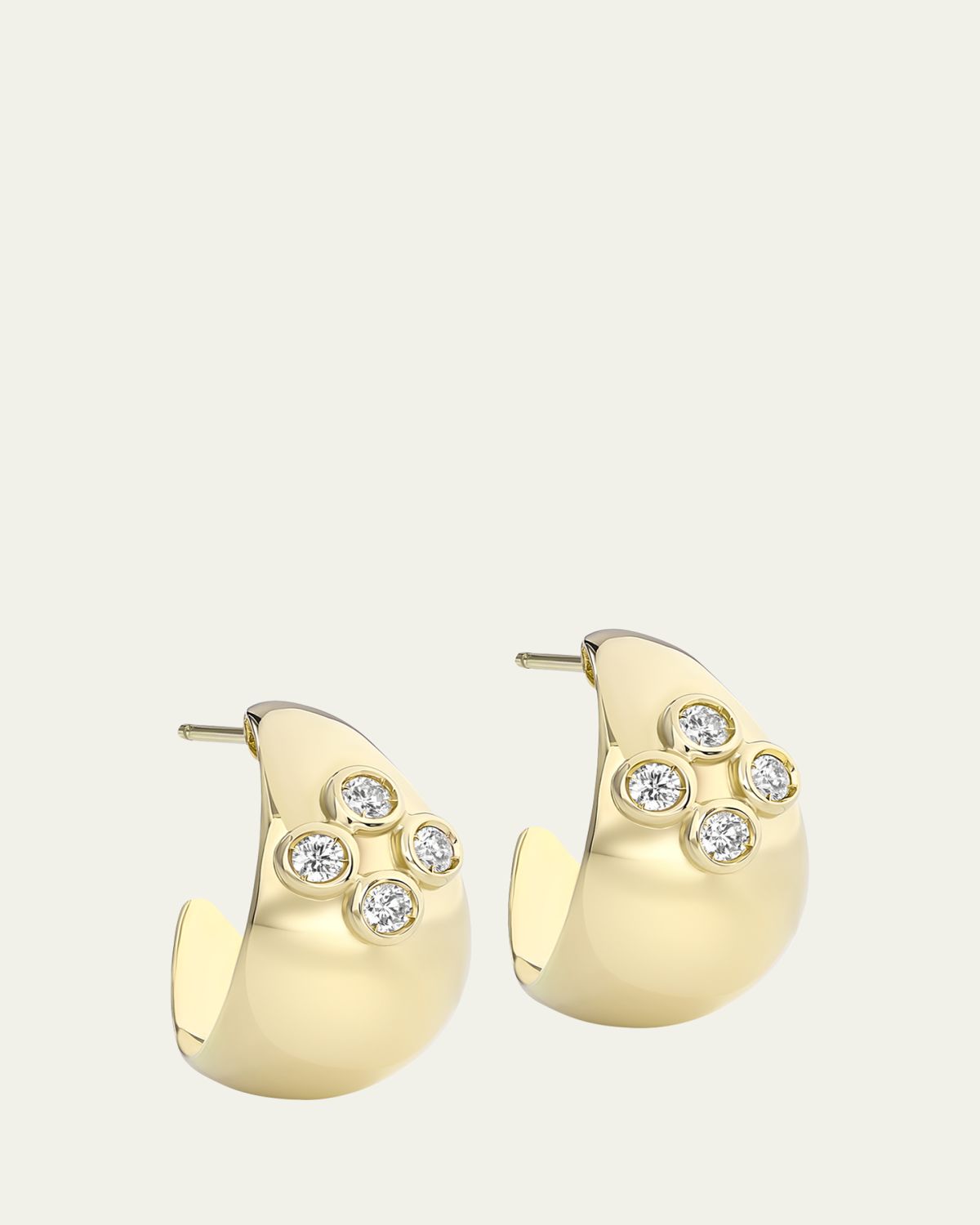 L. Klein Dome Polished 18K Yellow Gold Hoop Diamond Earrings