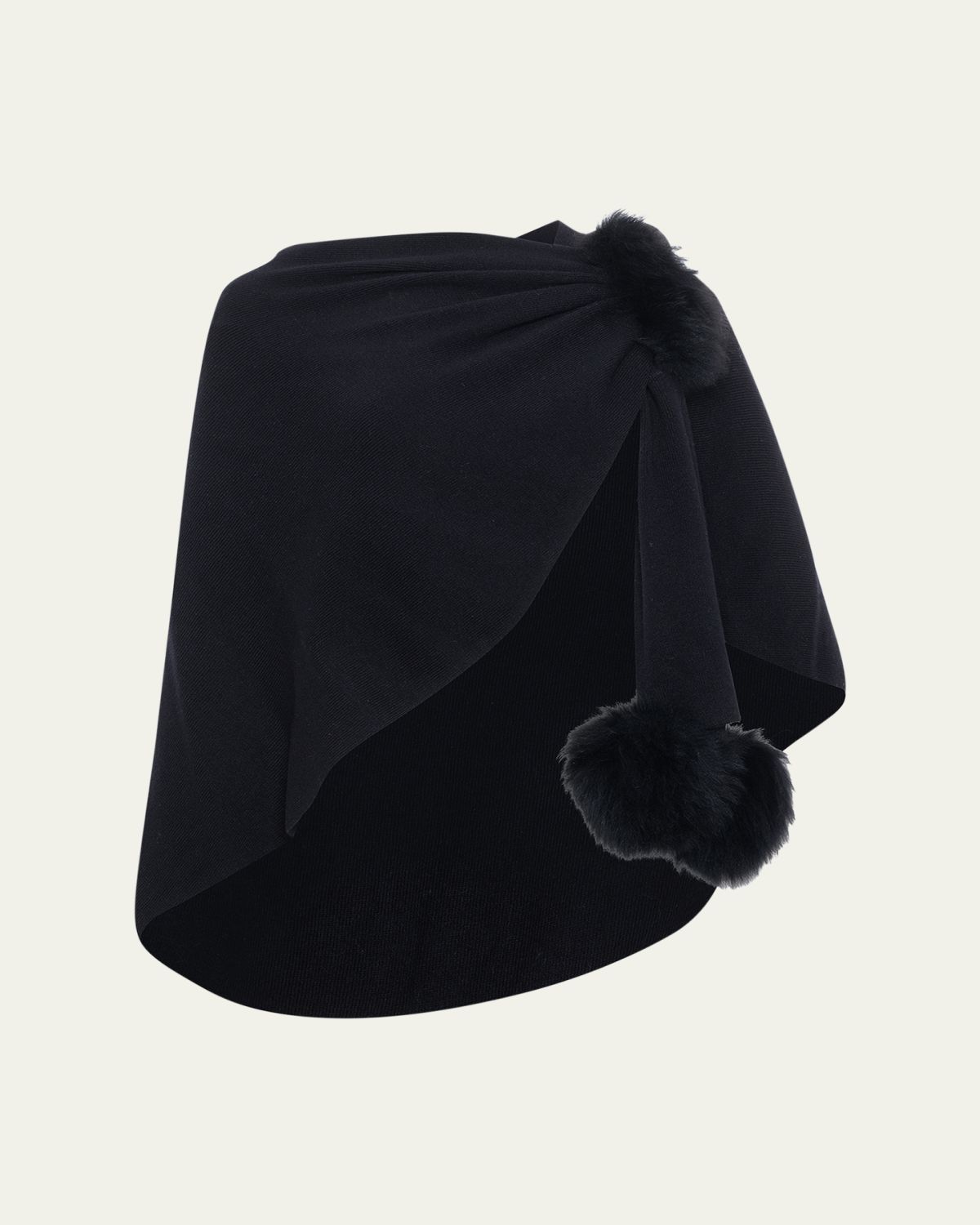 Gorski Select Wool Capelet With Lamb Shearling Poms