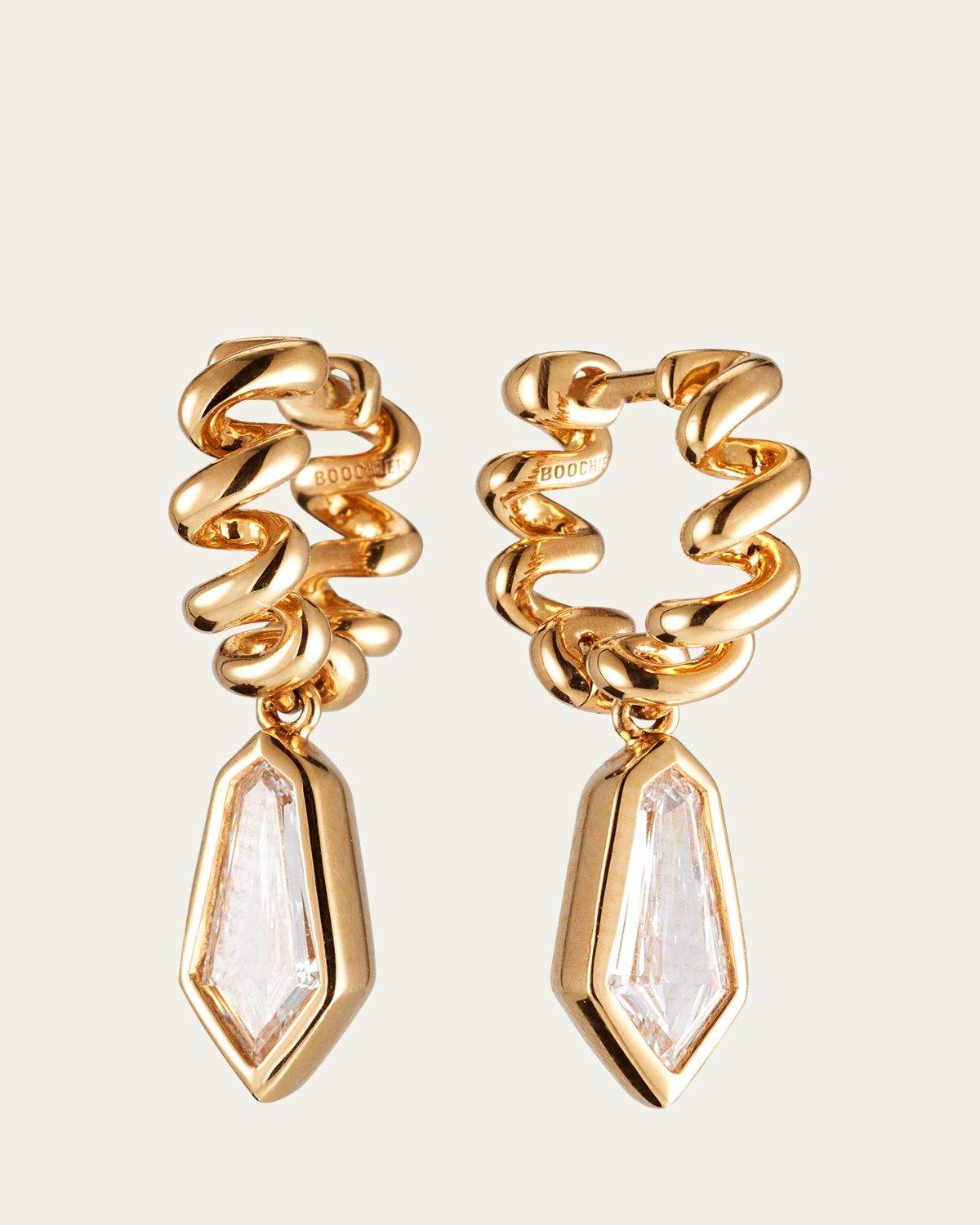Boochier Shield Diamond Slinkee Drop Earrings