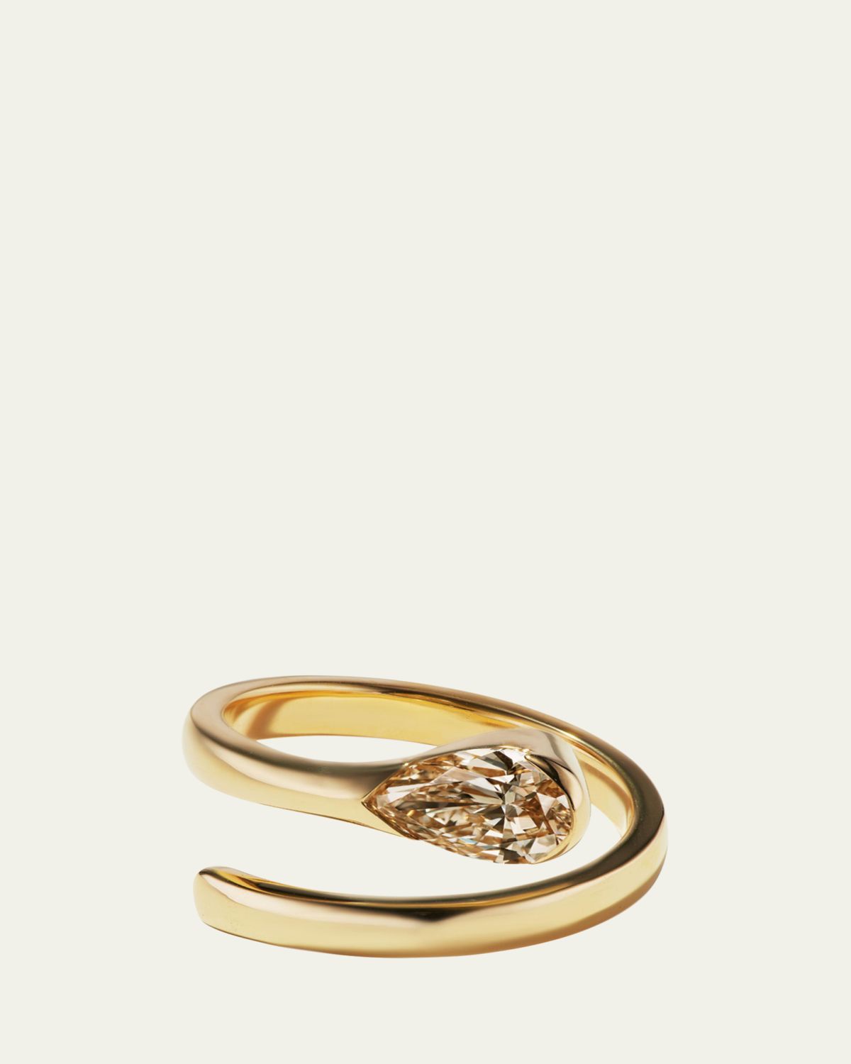 Aaryah 18K Yellow Gold Natural Fancy Light Brown Pear Diamond Nyoka Ring, Size