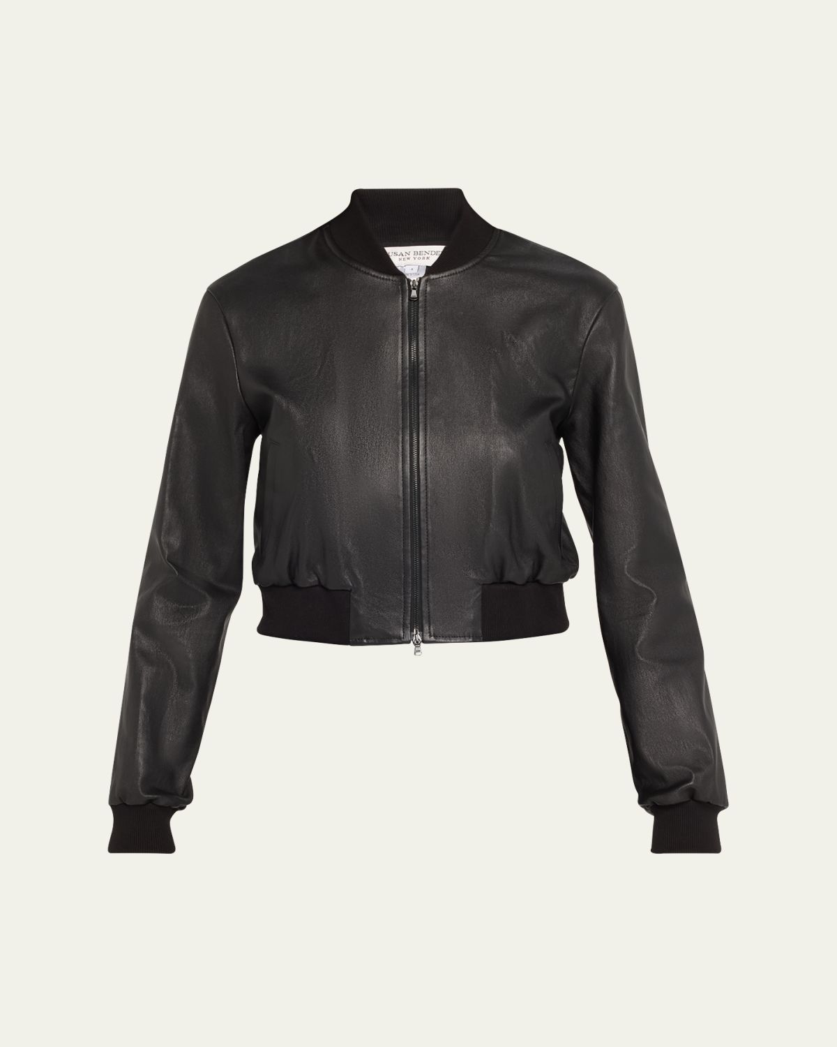 Susan Bender Stretch Lambskin Leather Bomber Jacket